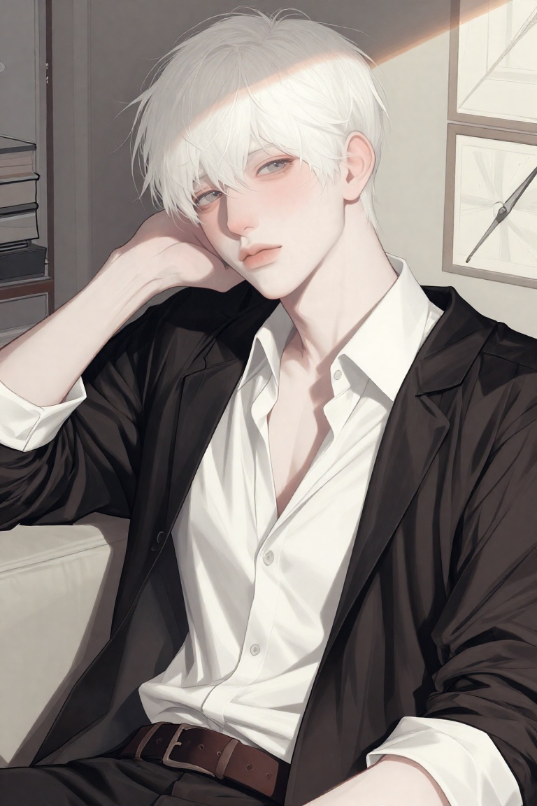 the character has albinism,  presenting with very pale skin,  white/platinum hair on Tensor.Art