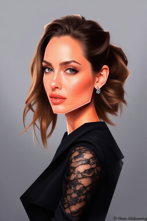 stylized depiction of a Angelina Jolie. The image has a modern and artistic feel,  theme with a contemporary aesthetic. on...
