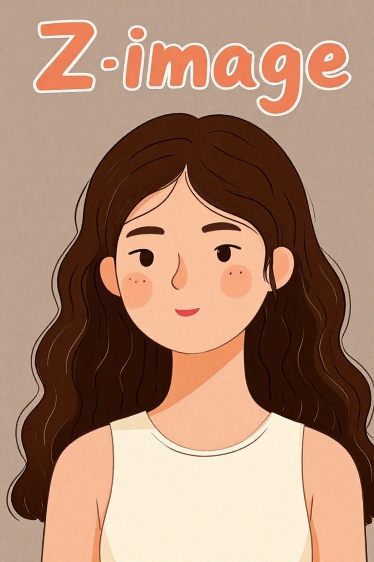 Flat Illustration Easy Tone,  1girl,  the title "Z-image" is written on the top of the screen on Tensor.Art