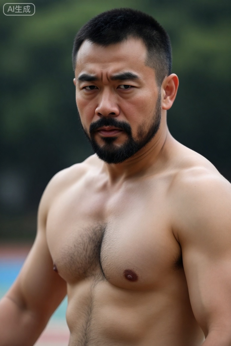  杰作,最佳品质,非凡品质,极具审美,超清画质,高清画质,最新作品,该男子留着军事风格的发型,面部线条紧绷,浓密的黑眉下是一双透露出威严与警觉的双眼。神情严肃。隐约可见的胸毛、健硕且毛发浓密的手臂,以及强健的体魄——无不散发着压迫感与力量感。
一位留着军旅式短发的男子正在打篮球,面部线条紧绷,浓密的黑眉下双眼仍透着威严与警觉。下巴至脸颊的浓密分层胡须显出严肃神情。奔跑运球时,隐约可见的胸毛与健硕的臂部肌肉迸发出力量,魁梧的身姿在球场上彰显出压迫感与力量感,每个动作都充满力量感。成熟男性,亚洲人,陈建彬