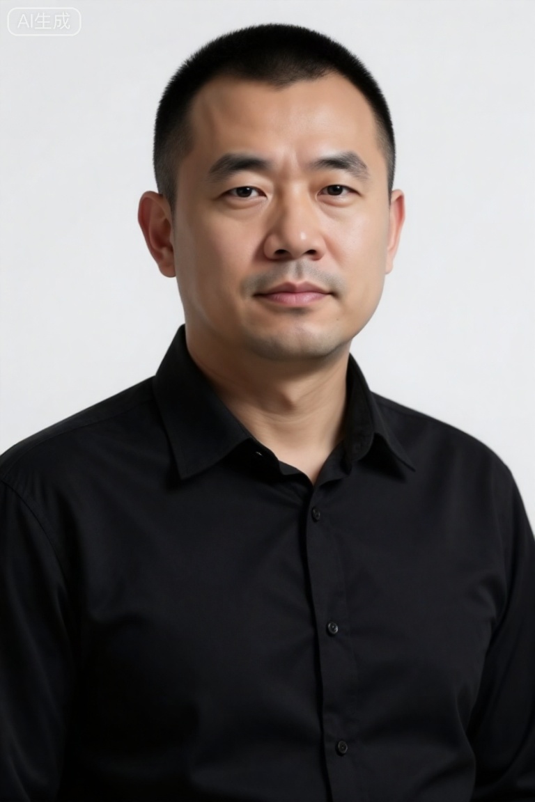 kynz,Photograph of an Asian man in his late 30s to early 40s with short

dark hair and a slight receding hairline. He has a medium build

light to medium skin tone

and a clean-shaven face with a neutral expression. He is wearing a black

long-sleeved button-up shirt with the top button slightly open. The background is a plain

bright white

making the subject stand out prominently. The lighting is even

highlighting his facial features and the texture of his shirt. The overall style is professional and formal

focusing on a clear

detailed portrait.