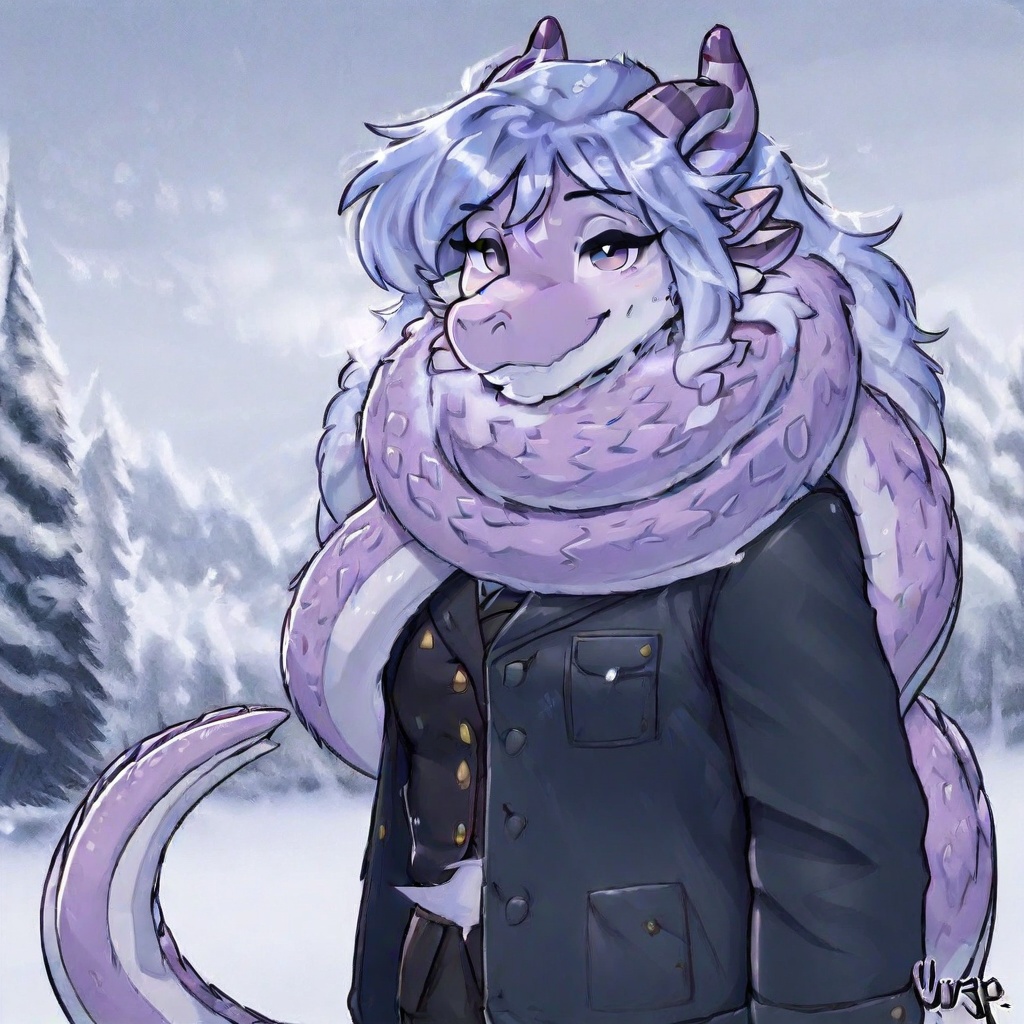 Tail used as scarf,  tail around neck,  solo on Tensor.Art