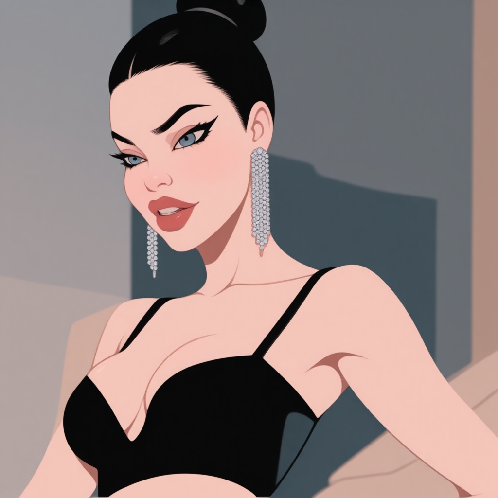 A close-up shot of an Eastern European sportswoman wearing black lycra attire,  her dark locks tied into a sleek bun. A ca...