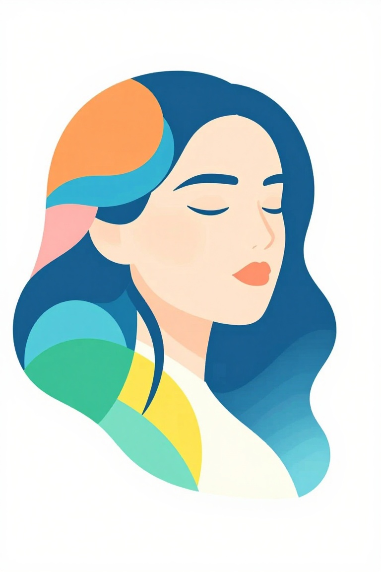 a woman's face. The woman has long,  wavy hair that is flowing in the wind. Her face is facing towards the right side of t...