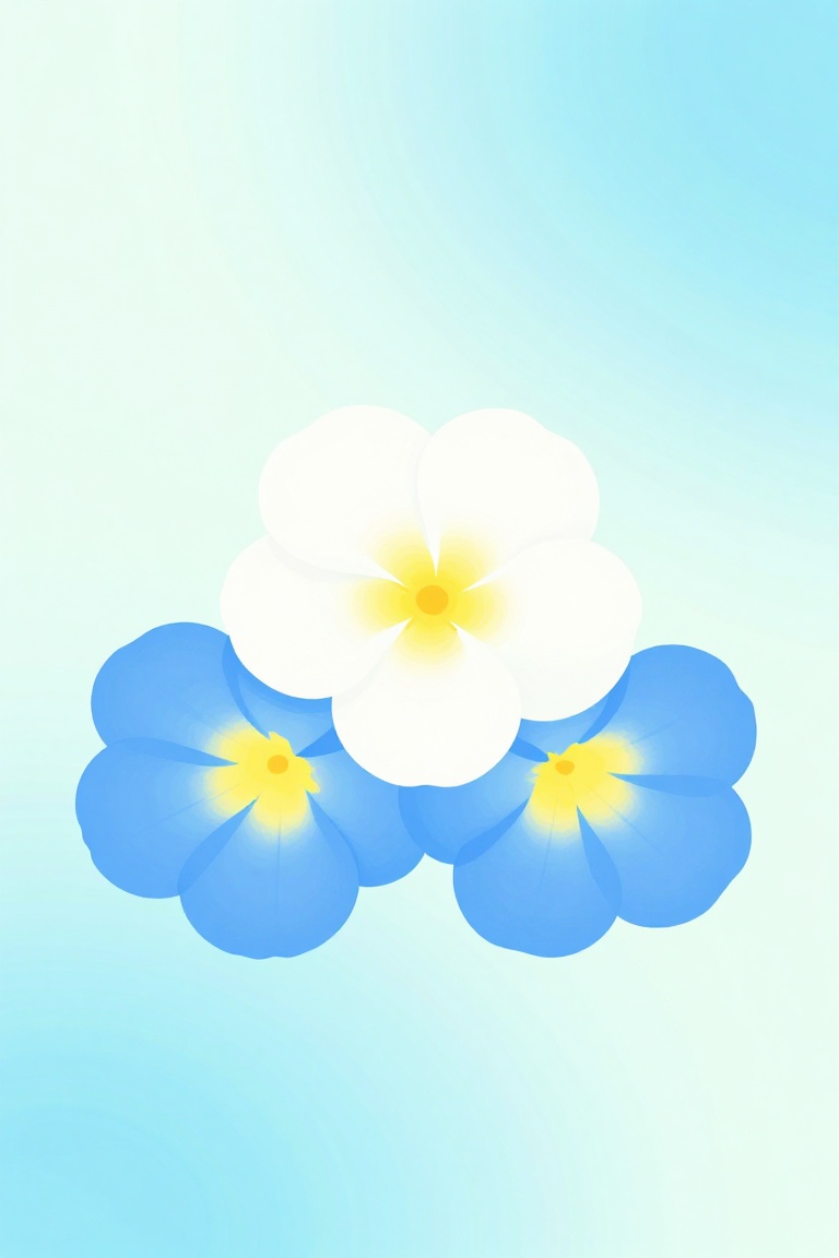 a close-up of three flowers. The flowers are arranged in a triangular formation,  with the largest flower in the center an...