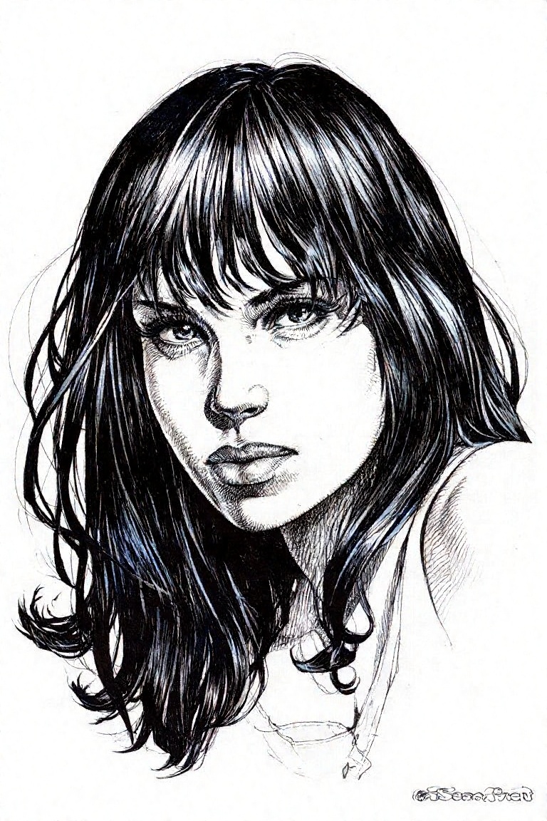 a woman staring at the viewer,  detailed,  by Serpieri on Tensor.Art