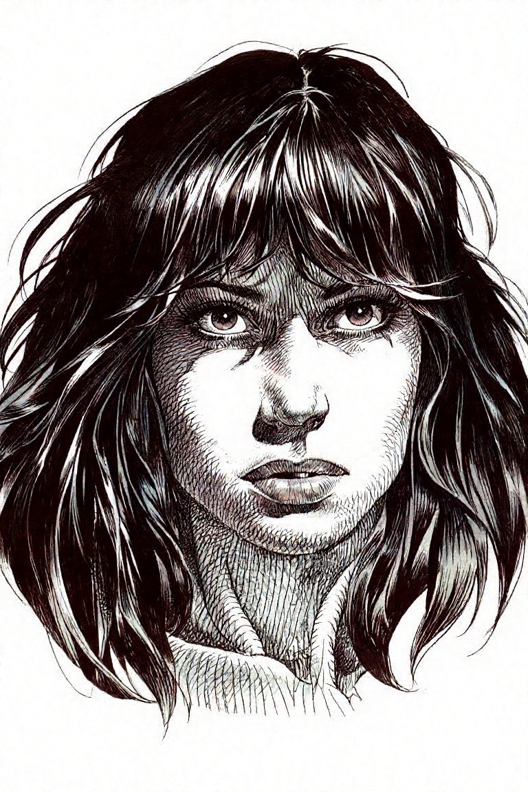 a woman staring at the viewer,  detailed,  by Serpieri on Tensor.Art
