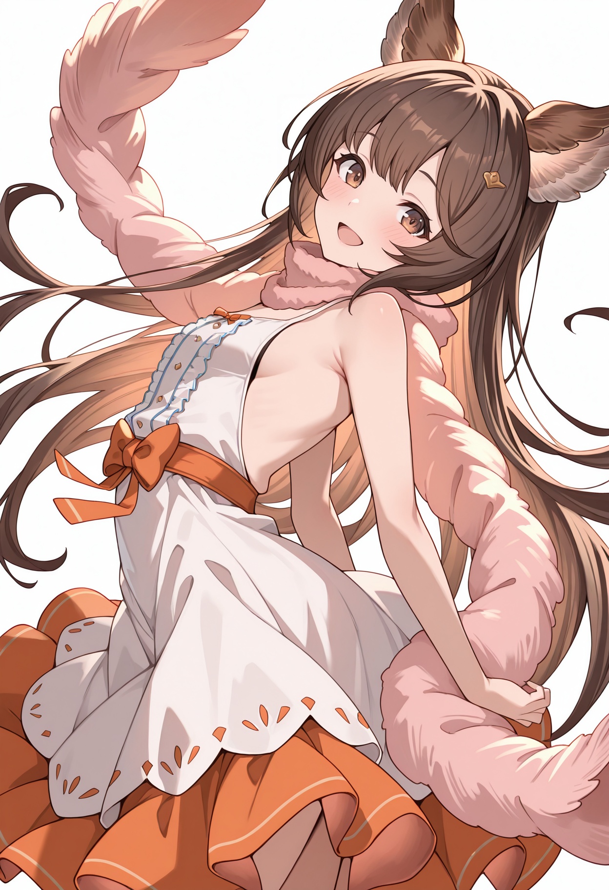 feather boa,  pink scarf,  sleeveless dress on Tensor.Art