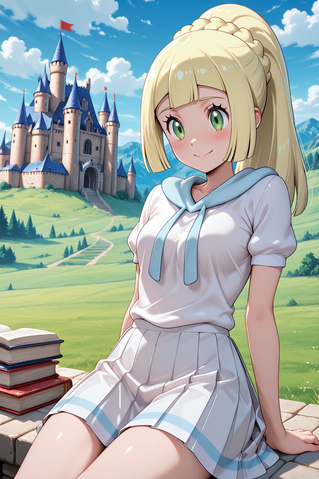 lillie_(pokemon),  blonde_hair,  skirt on Tensor.Art