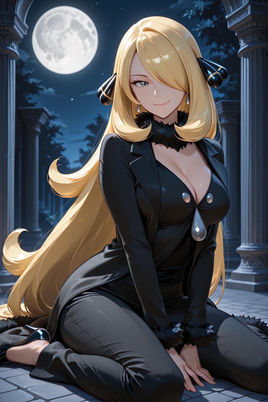 1girl,  cynthia_(pokemon),  breasts on Tensor.Art