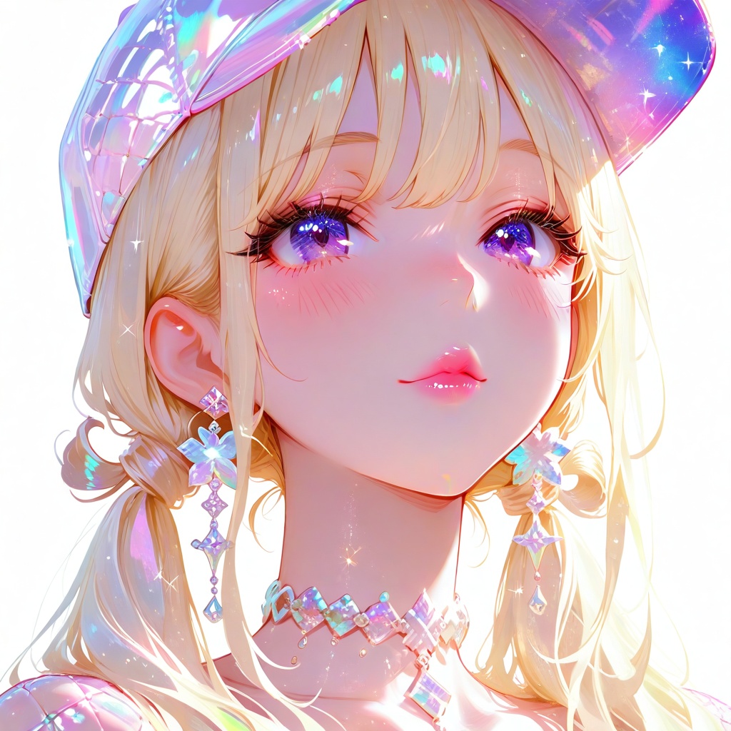 Close-up portrait of a cute,  anime-style girl with long,  wavy blonde hair styled in pigtails on Tensor.Art