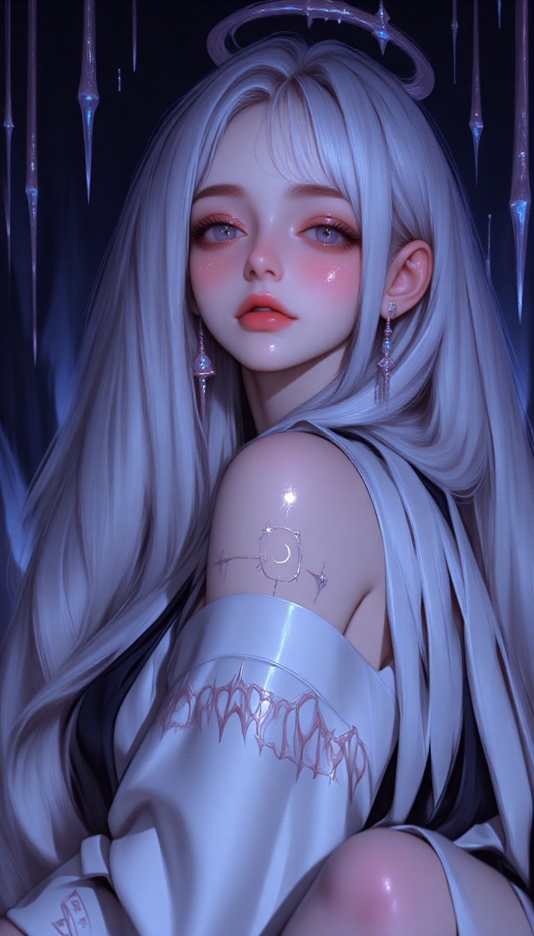 A kawaii girl with soft pastel hair,  sparkling eyes,  and an ethereal aura stands in a misty on Tensor.Art