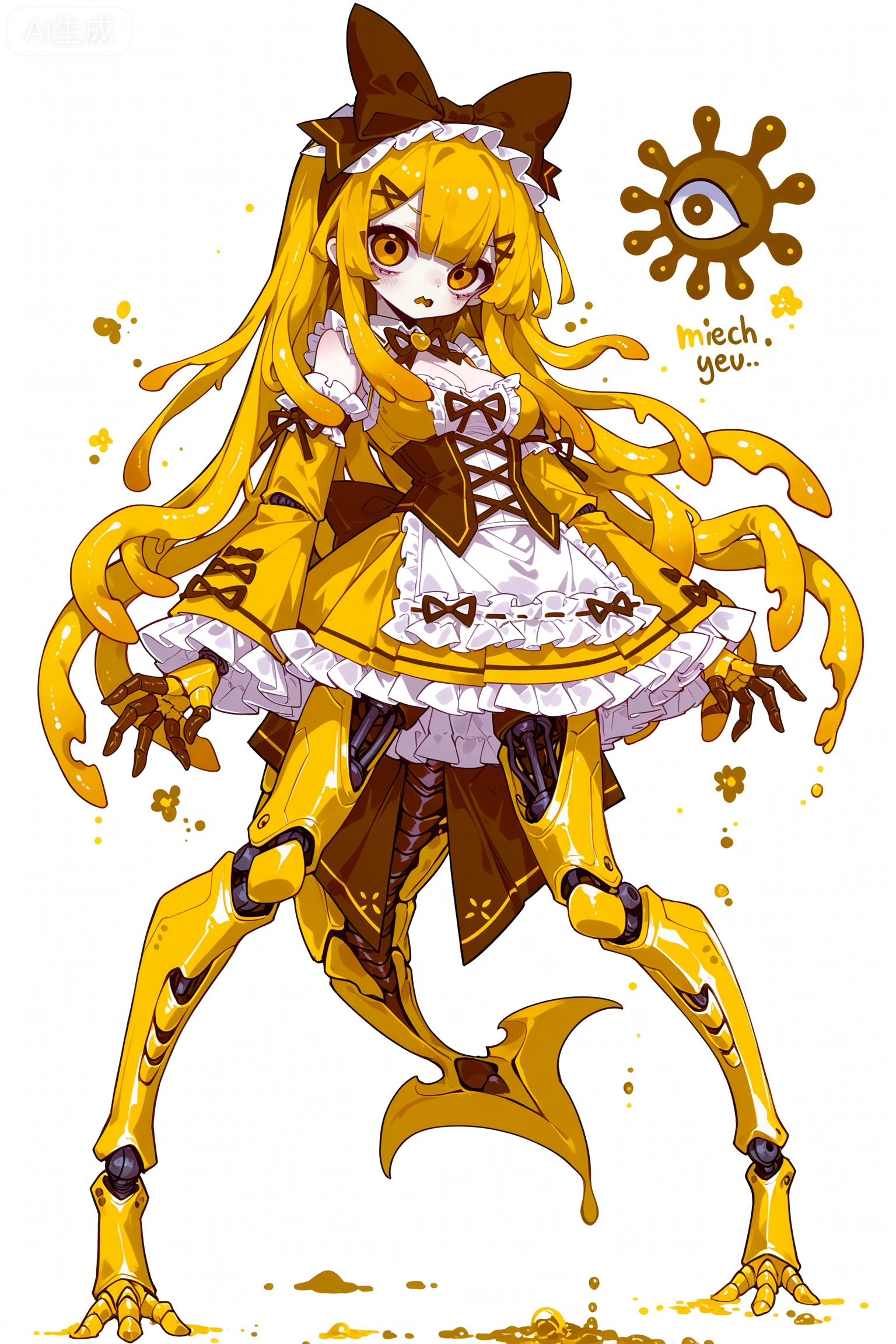 Solo, whole body, full body,

White background, monochrome theme, outline: 1.2,ketone,
,//
Huge file size, amazing quality,multicolored hair,,(imazawa:1.1),(maccha_(mochancc):0.3),(ningen_mame:0.8),(mochizuki_kei:0.75),
／／
1 girl, breasts, cleavage, 
White Background、Golden Peacock Monster、Yellow Gradient Tentacle Hair、Carnivorous Golden Flower、Lolita Exoskeleton、Peacock Bone Wings、Arthropod Legs、Multi-pupil Amber Eyes、Mandible Mouth、Fluorescent Yellow Veins、Corrosive Aura、Cthulhu-like Abomination、Golden Scaled Skin、Black Clawed Fingers、Liquid Gold Body、Monsterized Lolita、Eldritch Peacock Maiden