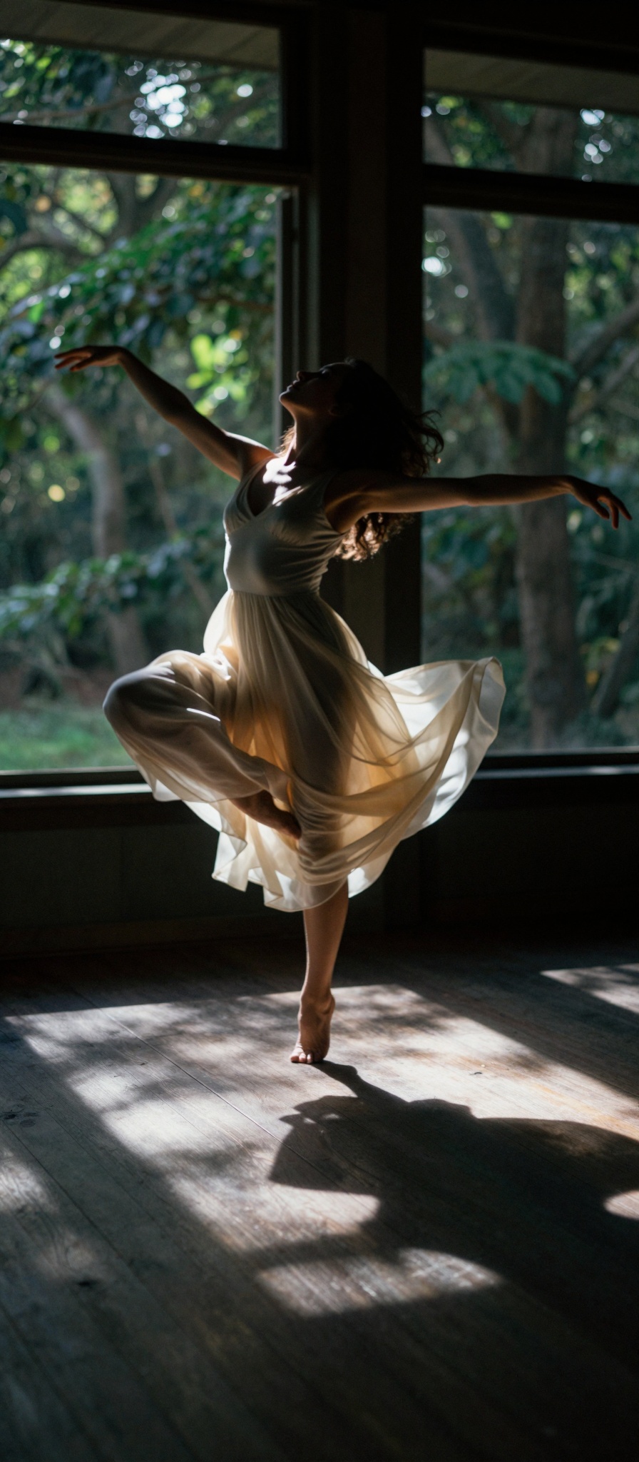 In this hauntingly beautiful image,  reminiscent of a still from an 1985 foreign arthouse film,  a lone woman stands poise...