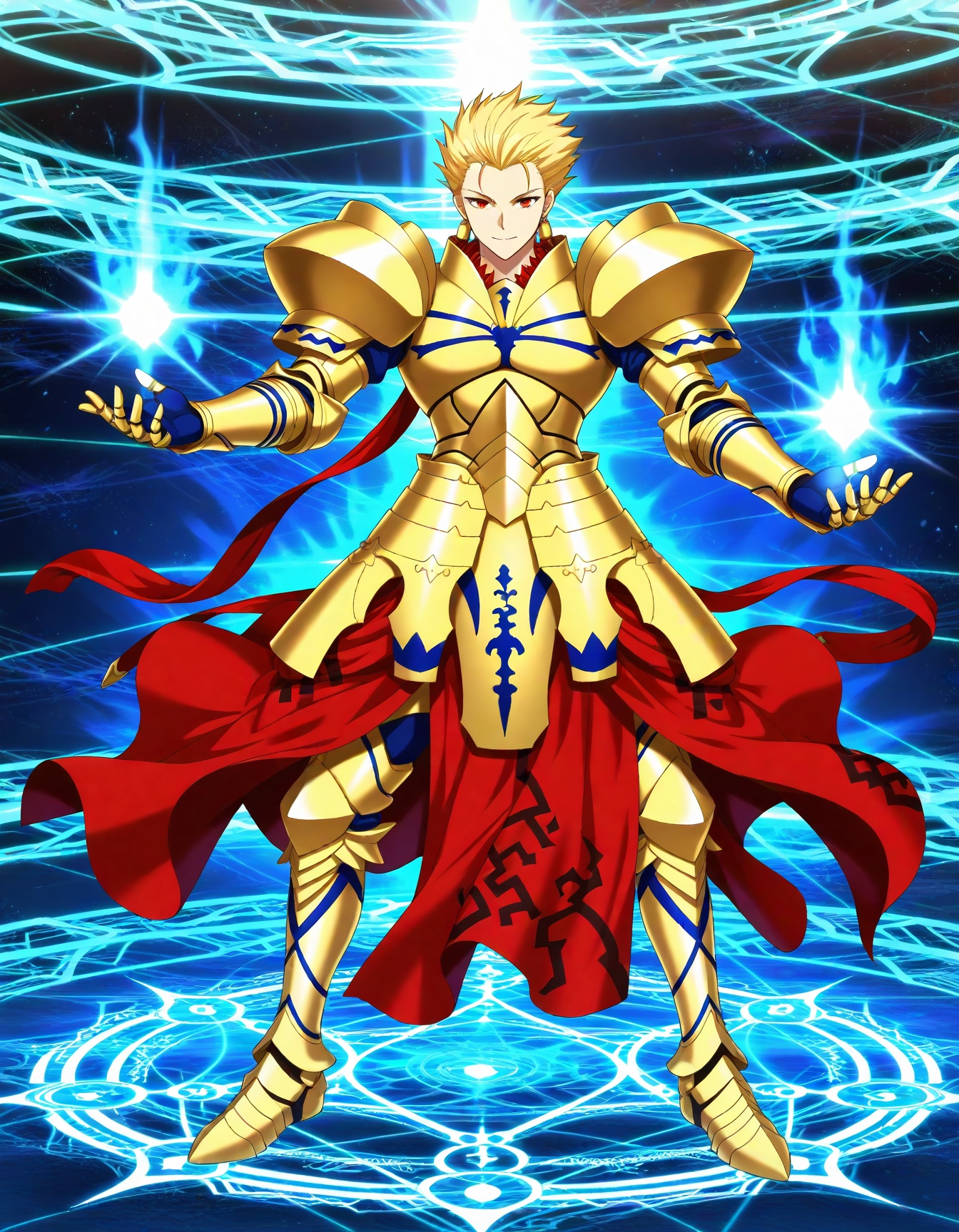 from front,  gilgamesh \(fate\),  fgo gacha background on Tensor.Art