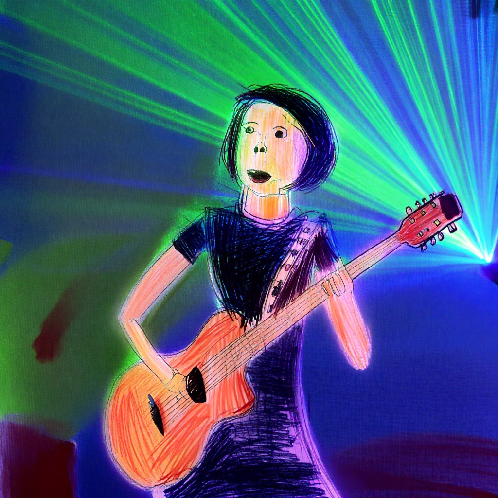 woman playing the guitar,  on stage,  singing a song on Tensor.Art