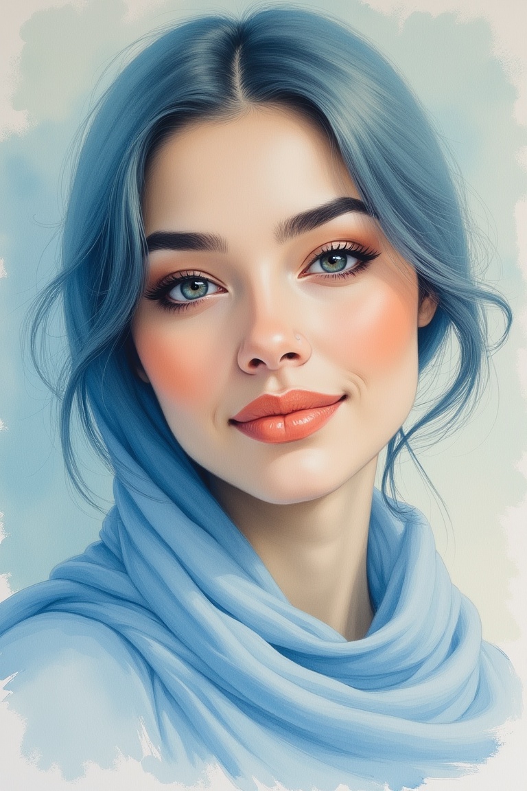 close up portrait of a woman,  gouacheWaterStyle,  gouache and watercolor painting style on Tensor.Art