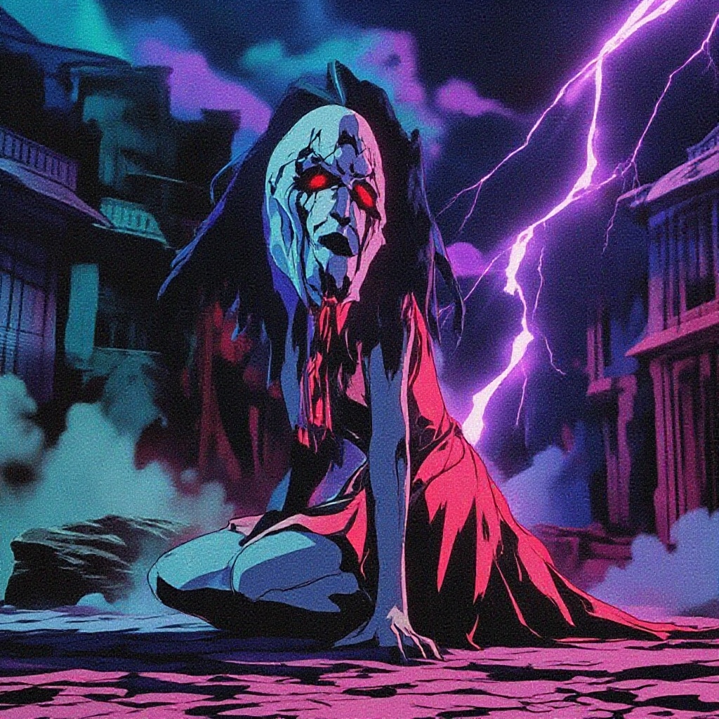古城、鬼、灾难々优美的效果、女鬼、雷电,  dark_fantasy_style,  dark fantasy on Tensor.Art