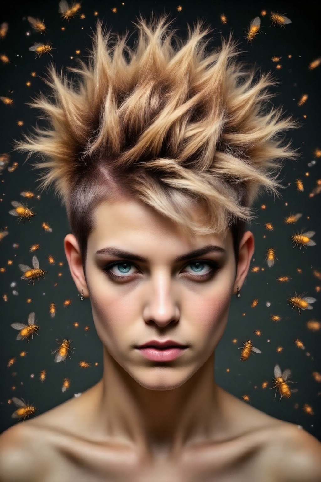 Superior quality. Inspiration: Hairstyle,  fashion disaster. Close-up: A man with a spiral hairstyle resembling an ice cre...