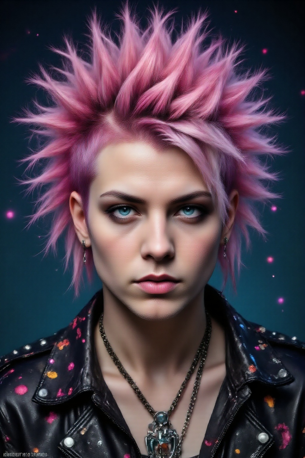 Superior quality. Inspiration: Hairstyle,  fashion disaster. Close-up: A man sports an unconventional pink rooster-comb he...