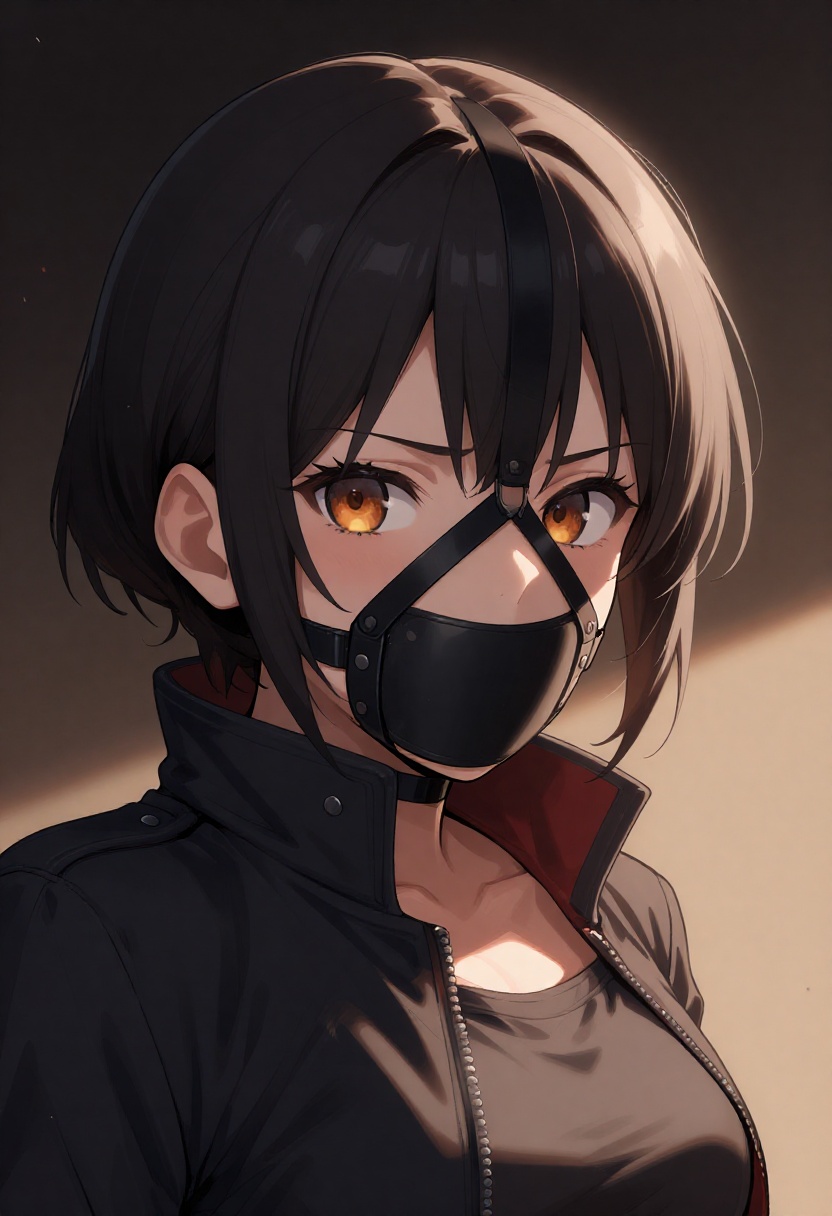 The image is a digital drawing in an anime-inspired style,  showcasing a young woman with a striking,  intense expression....