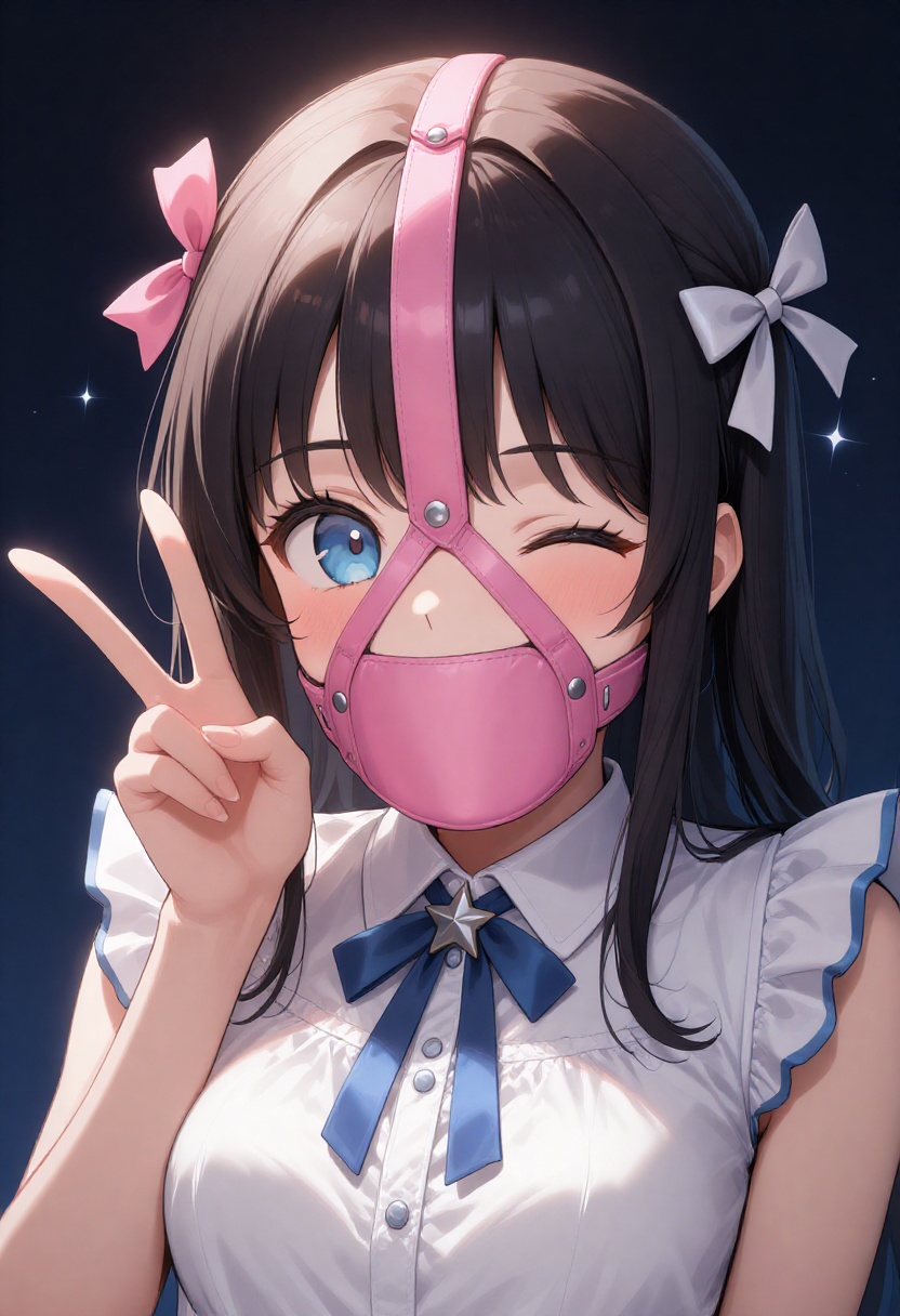 The image is a vibrant digital illustration in an anime style,  featuring a young woman with a playful expression. She is...