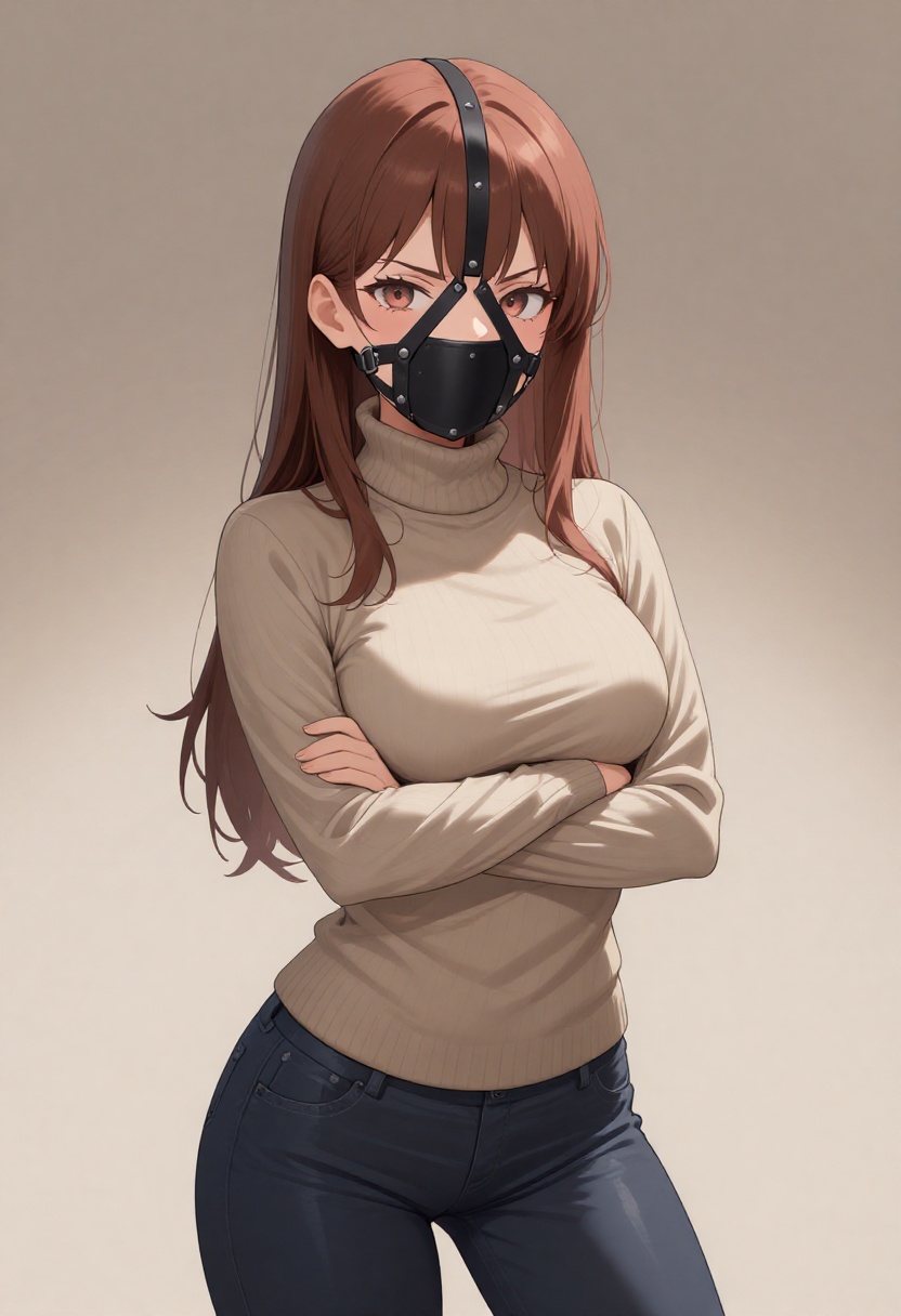 The image is a digital drawing in an anime style,  featuring a young woman with a distinctive appearance. She is wearing a...