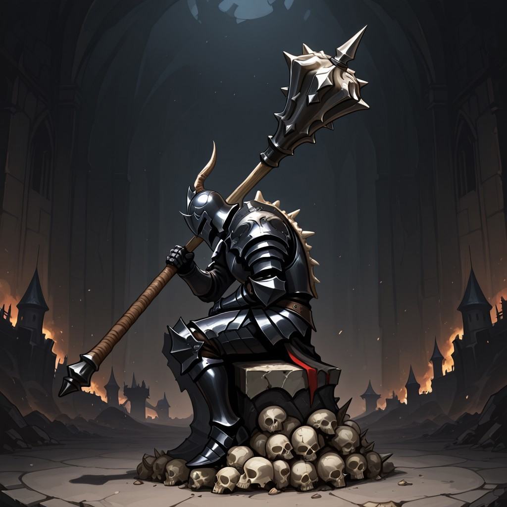 Evil weapon,  black knight,  castle ruins on Tensor.Art
