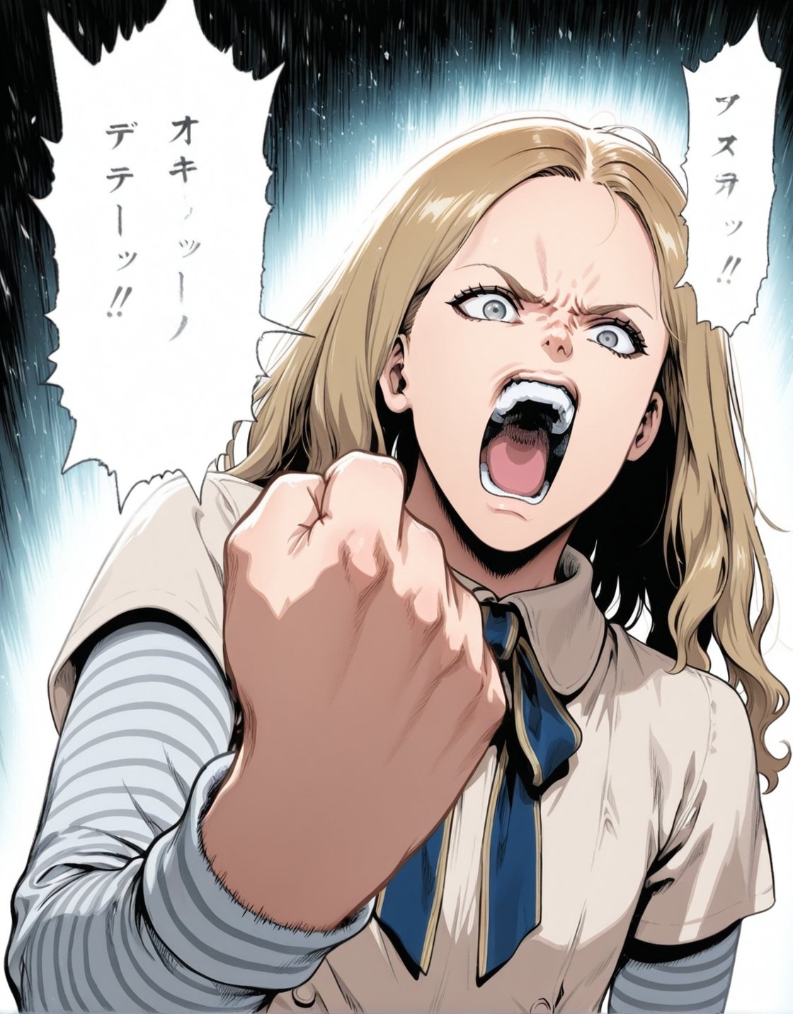 hozakuka fist,  shouting ,  manga style on Tensor.Art