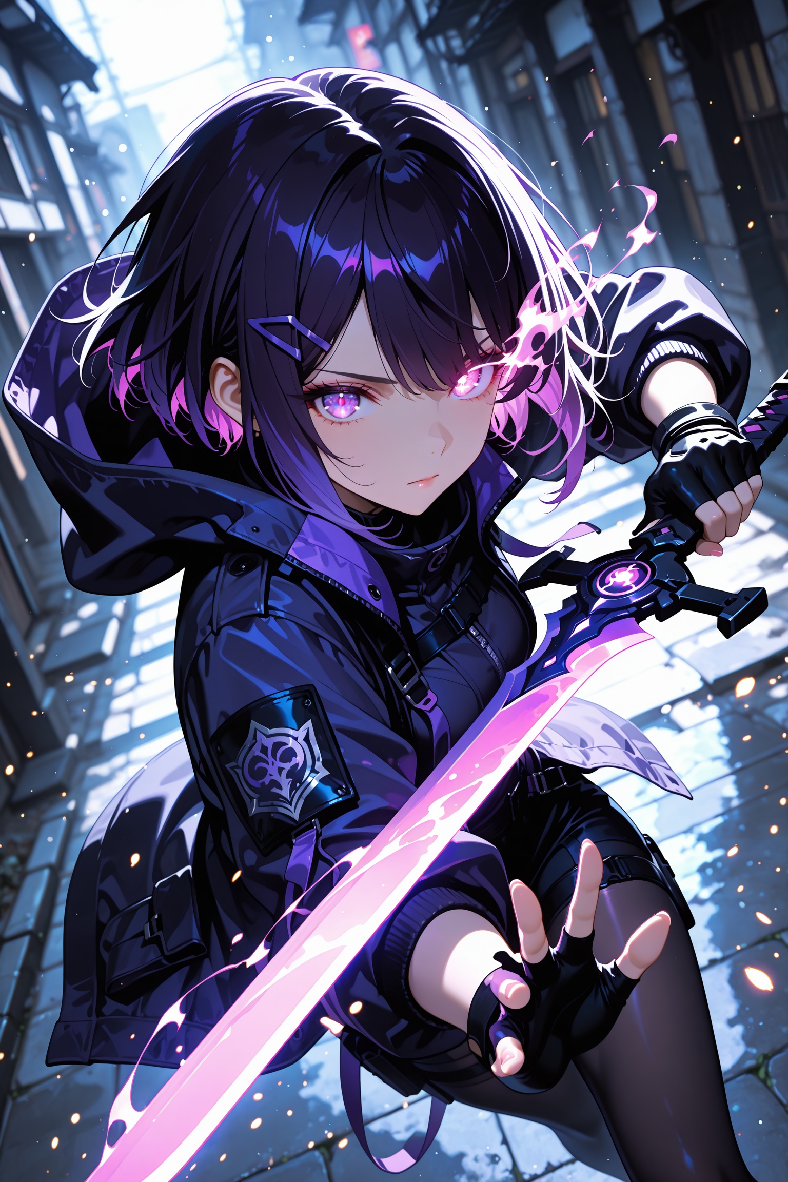 1girl,  purple eyes,  black hair on Tensor.Art