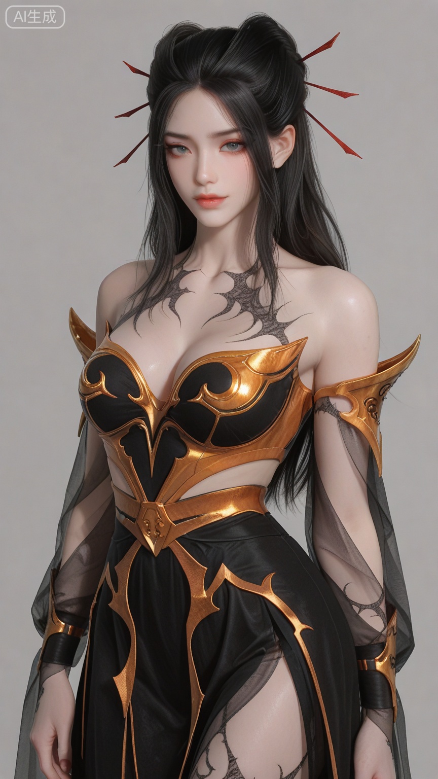 YLJ clothes, solo, exquisite skin, cowboy_shot, looking at viewer, even illumination, very awa, simple background,