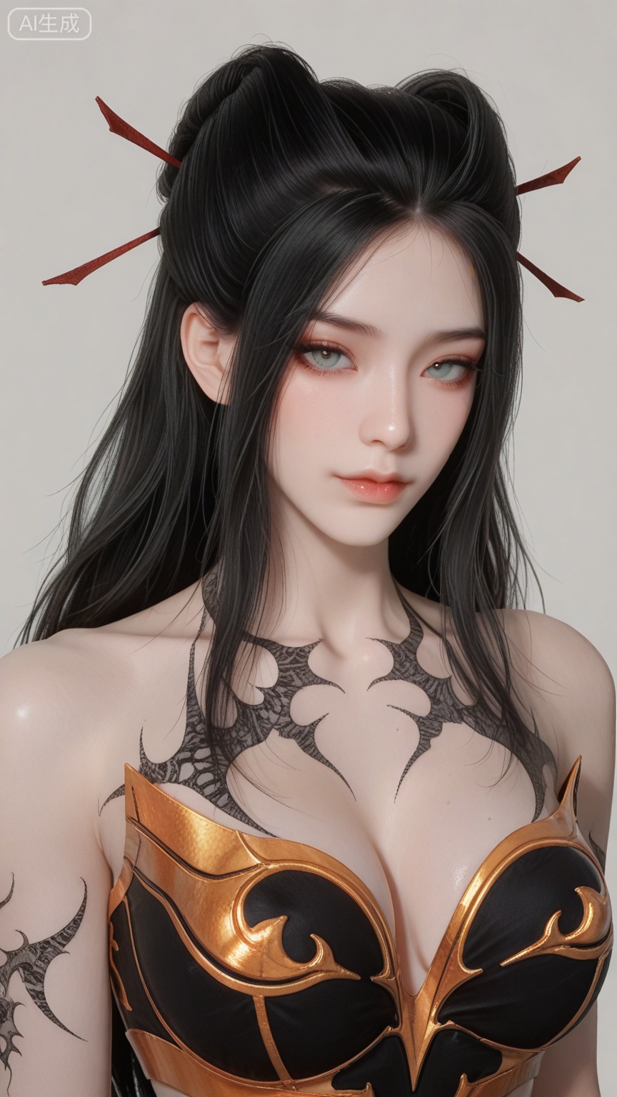 YLJ clothes, solo, exquisite skin, upper_body, looking at viewer, even illumination, very awa, simple background,