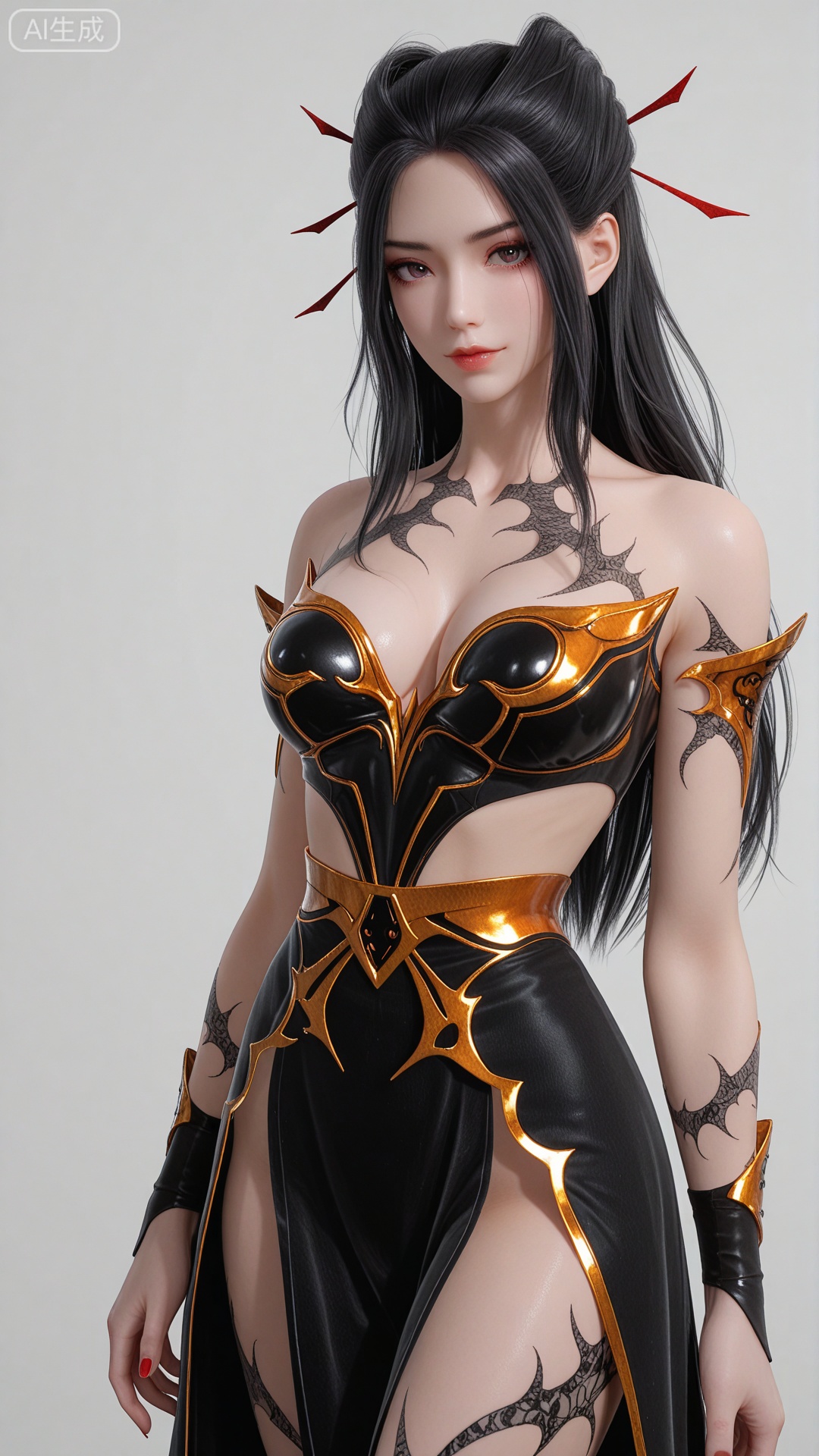 YLJ clothes, solo, exquisite skin, cowboy_shot, looking at viewer, even illumination, very awa, simple background,