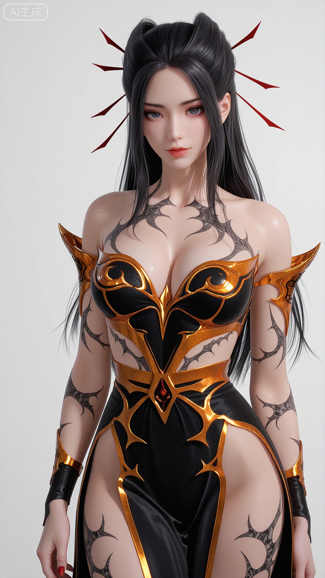 YLJ clothes, solo, exquisite skin, cowboy_shot, looking at viewer, even illumination, very awa, simple background,