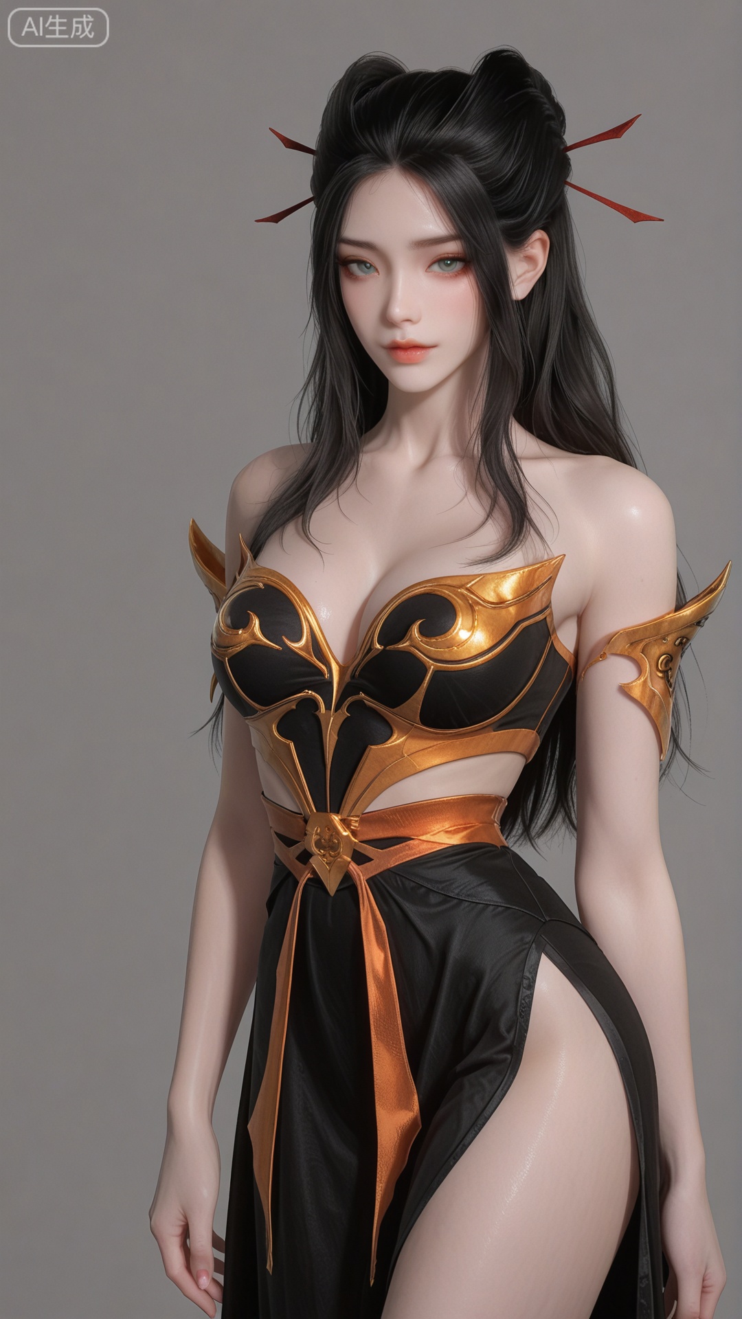 YLJ clothes, solo, exquisite skin, cowboy_shot, looking at viewer, even illumination, very awa, simple background,