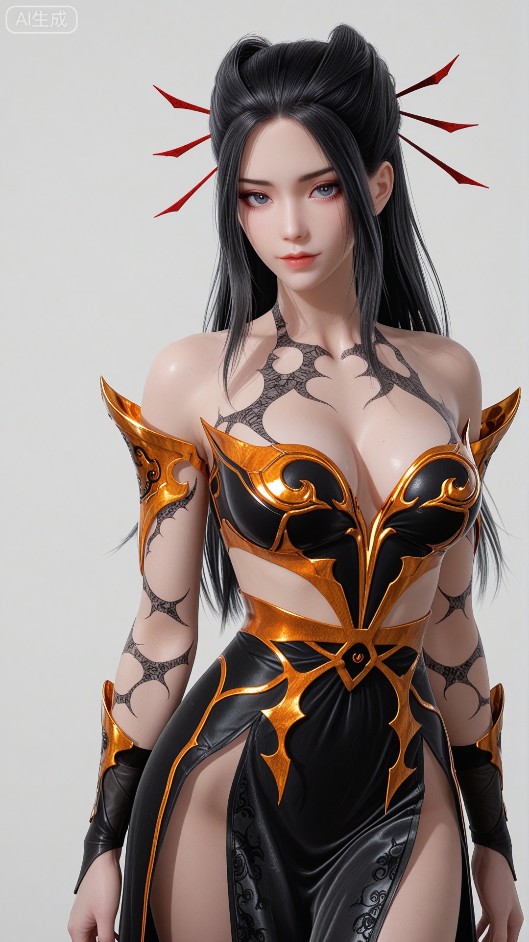 YLJ clothes, solo, exquisite skin, cowboy_shot, looking at viewer, even illumination, very awa, simple background,