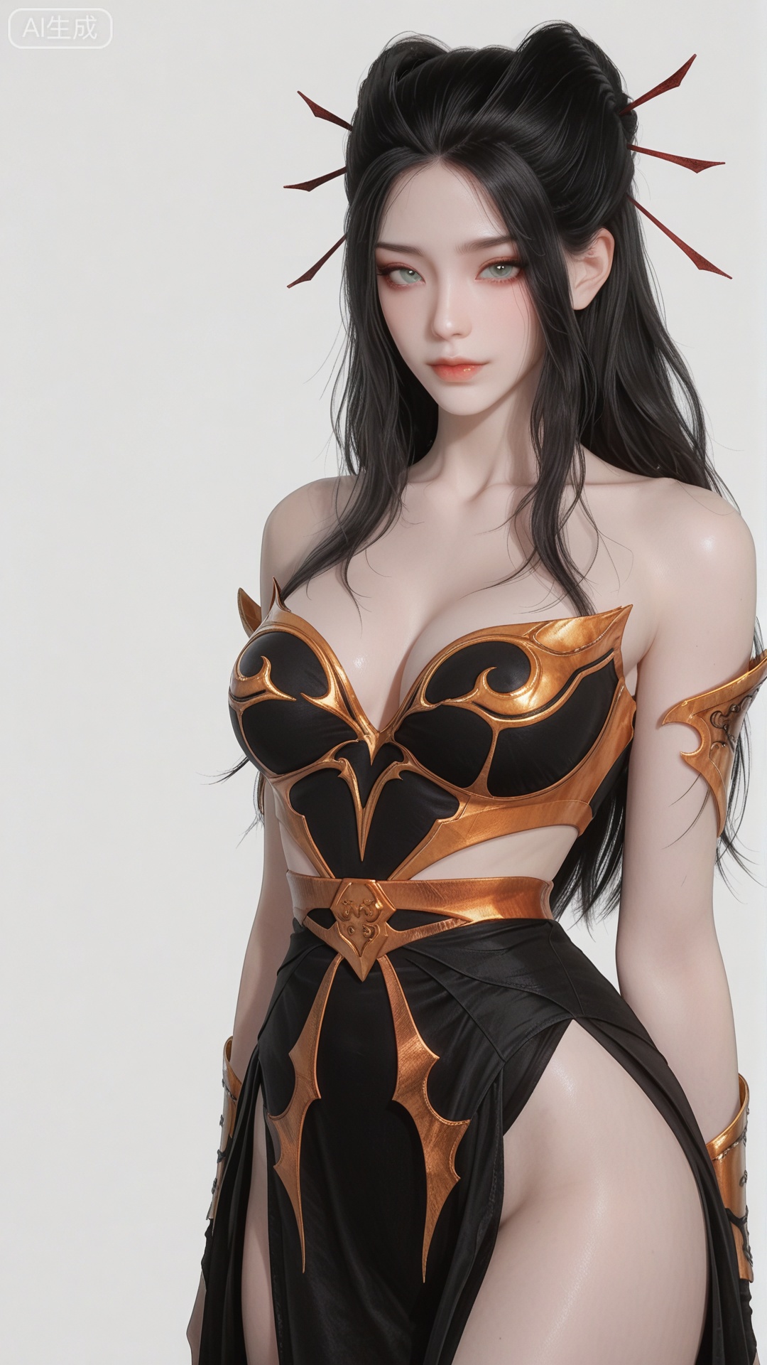 YLJ clothes, solo, exquisite skin, cowboy_shot, looking at viewer, even illumination, very awa, simple background,