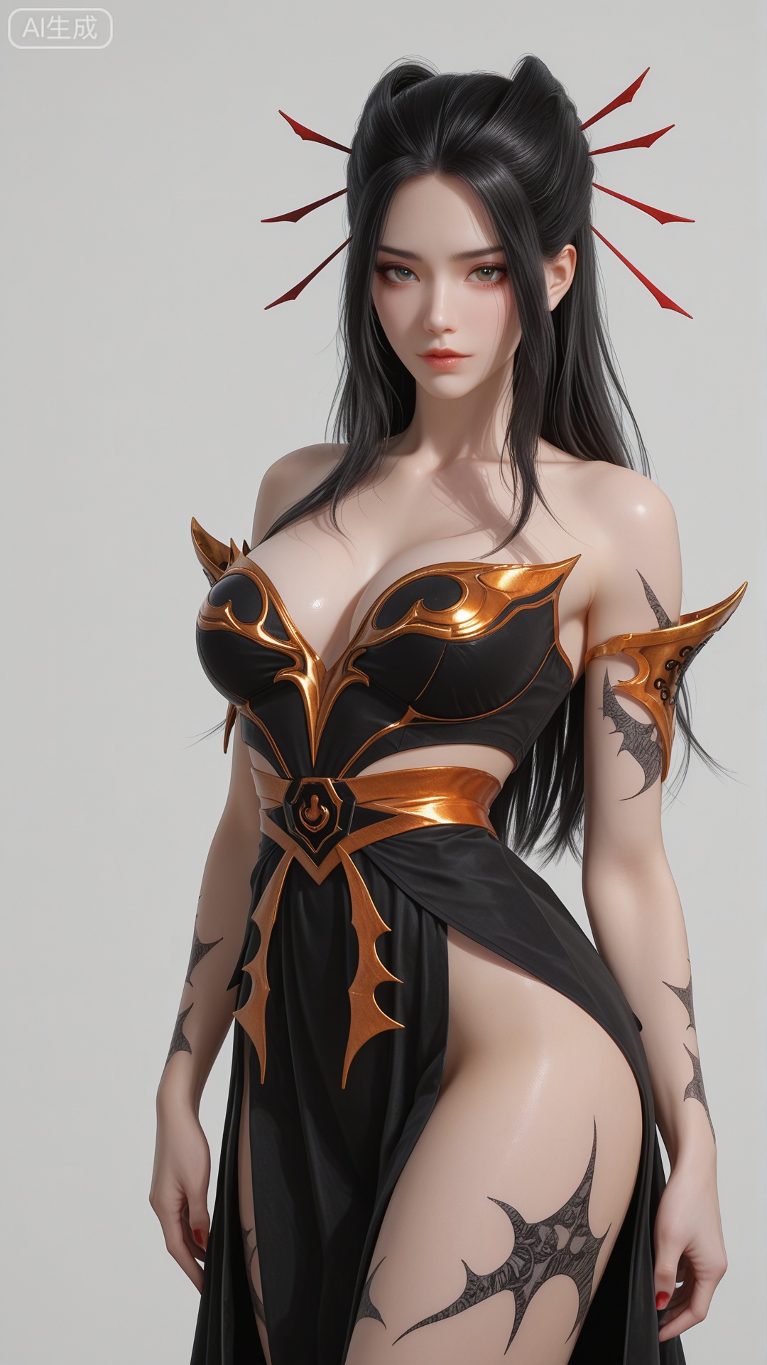 YLJ clothes, solo, exquisite skin, cowboy_shot, looking at viewer, even illumination, very awa, simple background,