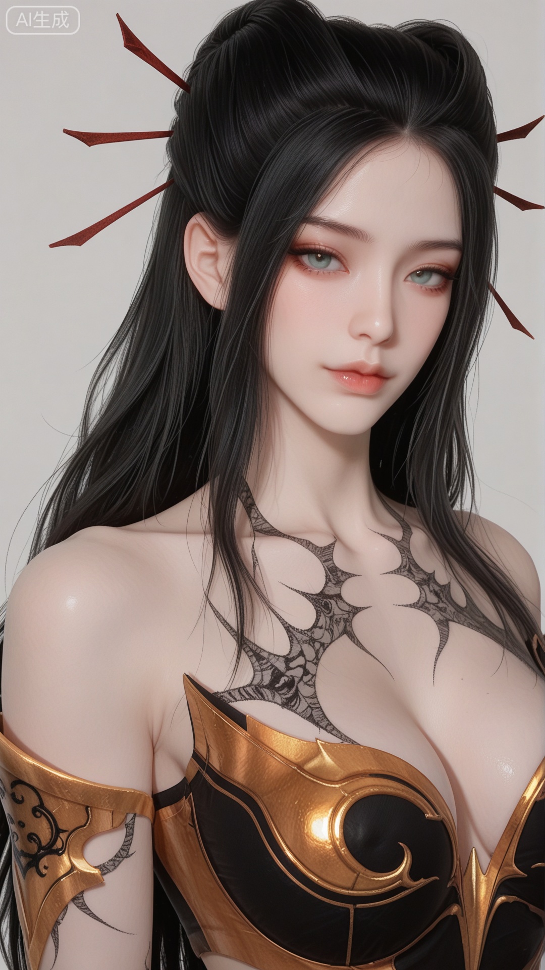 YLJ clothes, solo, exquisite skin, upper_body, looking at viewer, even illumination, very awa, simple background,