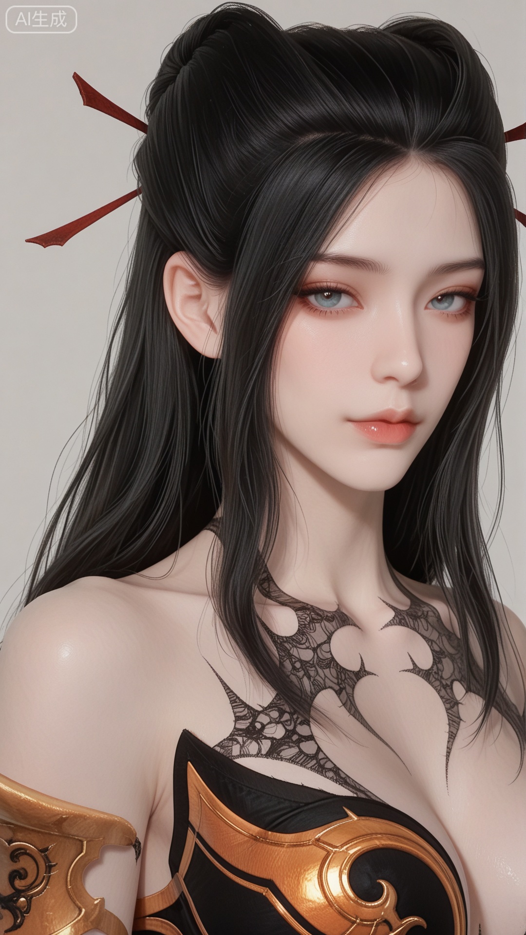 YLJ clothes, solo, exquisite skin, upper_body, looking at viewer, even illumination, very awa, simple background,