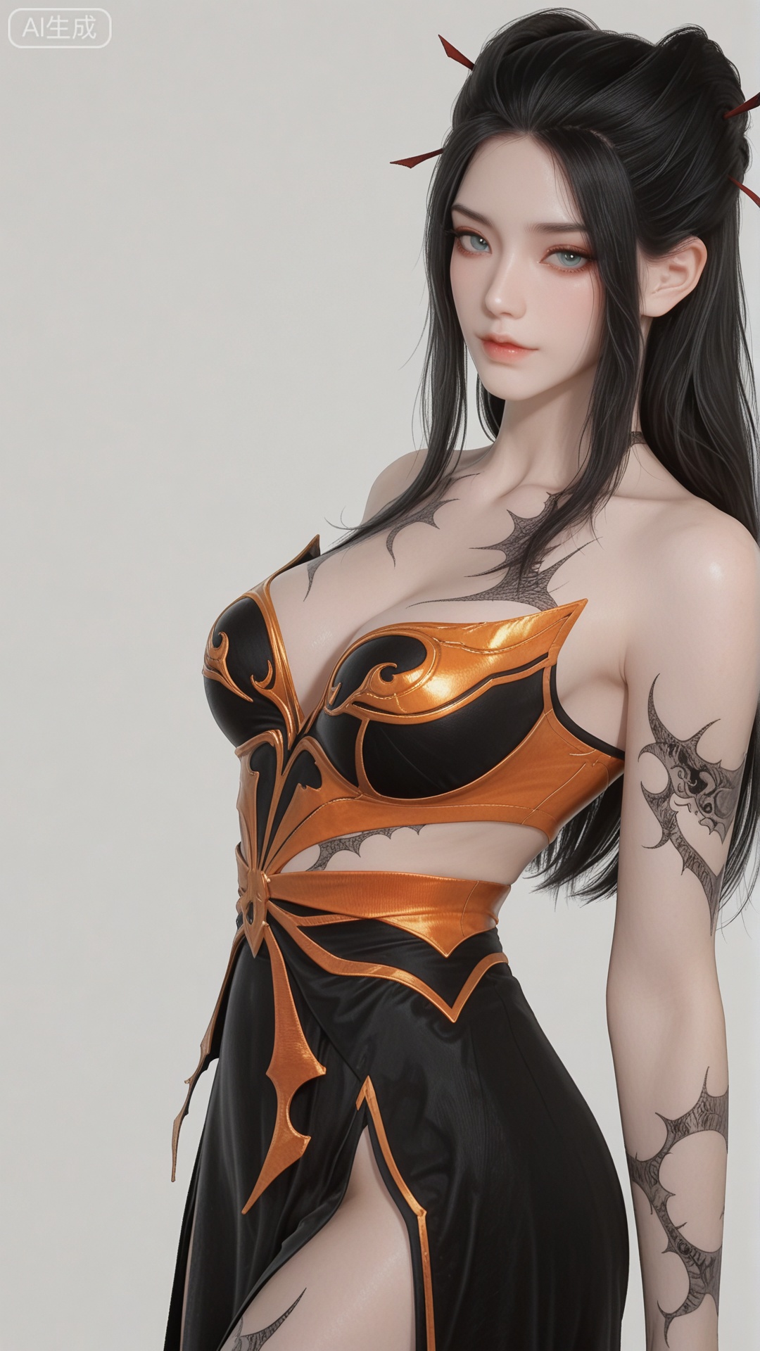 YLJ clothes, solo, exquisite skin, cowboy_shot, looking at viewer, even illumination, very awa, simple background,