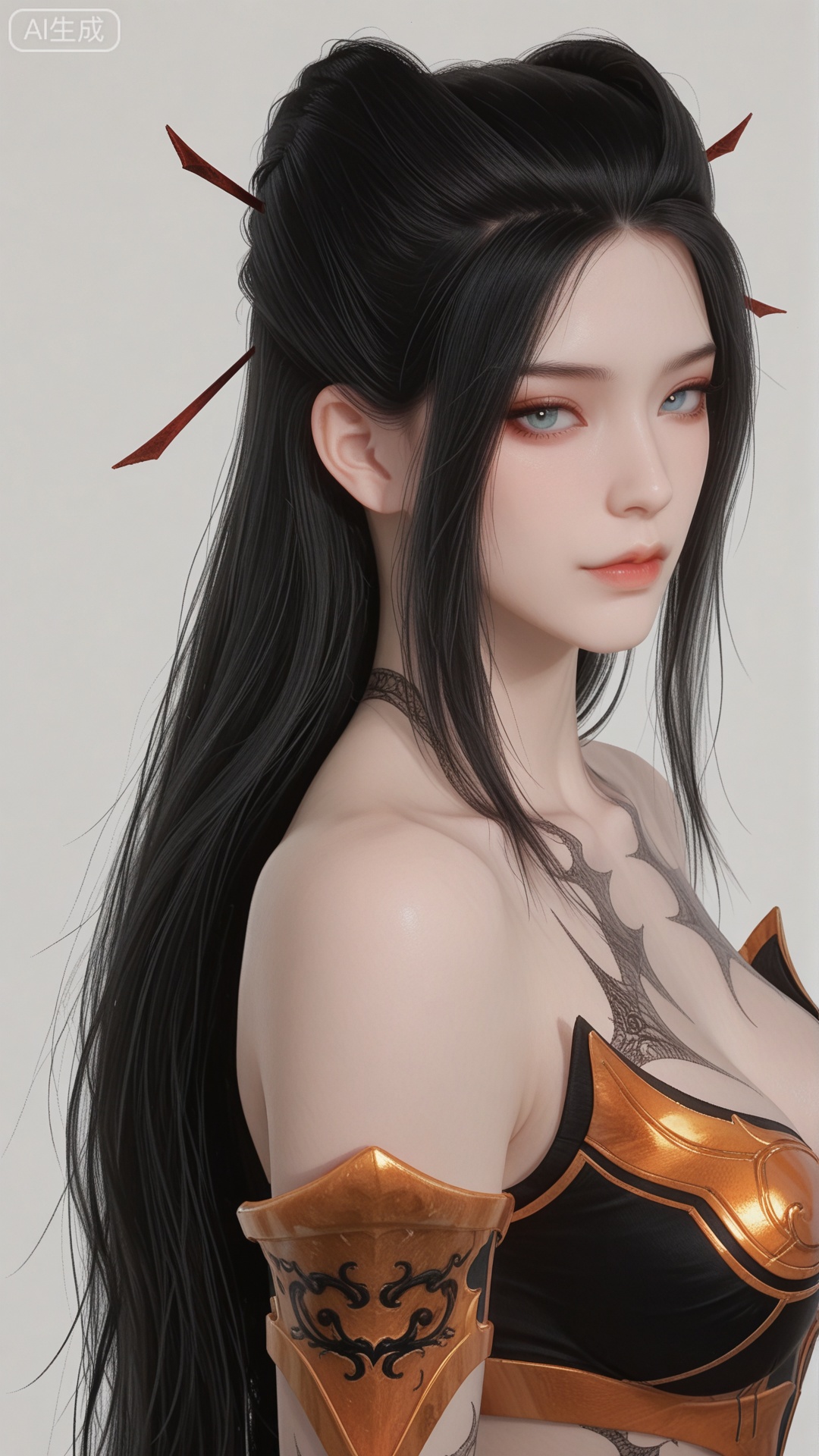 YLJ clothes, solo, exquisite skin, upper_body, looking at viewer, even illumination, very awa, simple background,