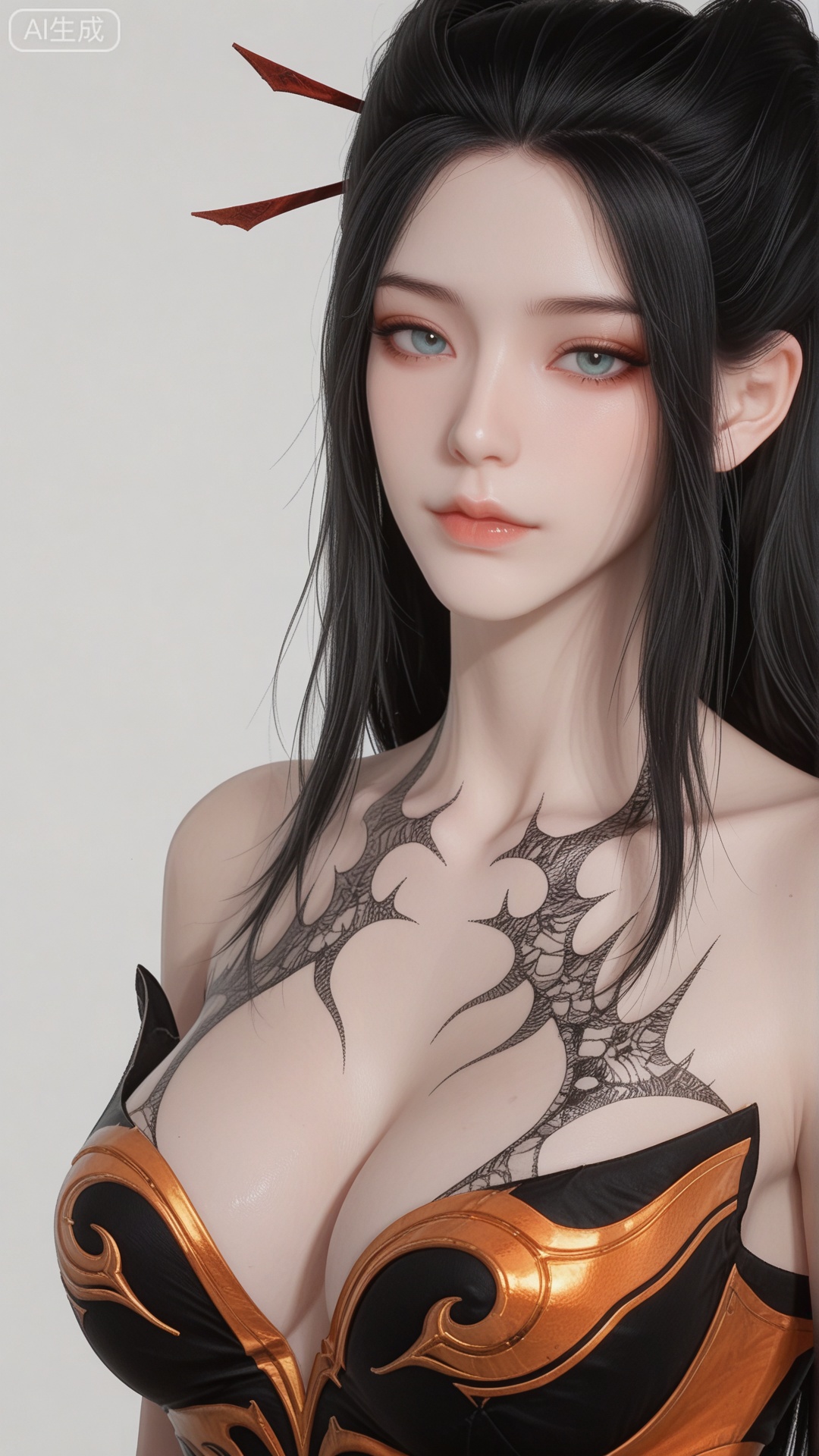 YLJ clothes, solo, exquisite skin, upper_body, looking at viewer, even illumination, very awa, simple background,