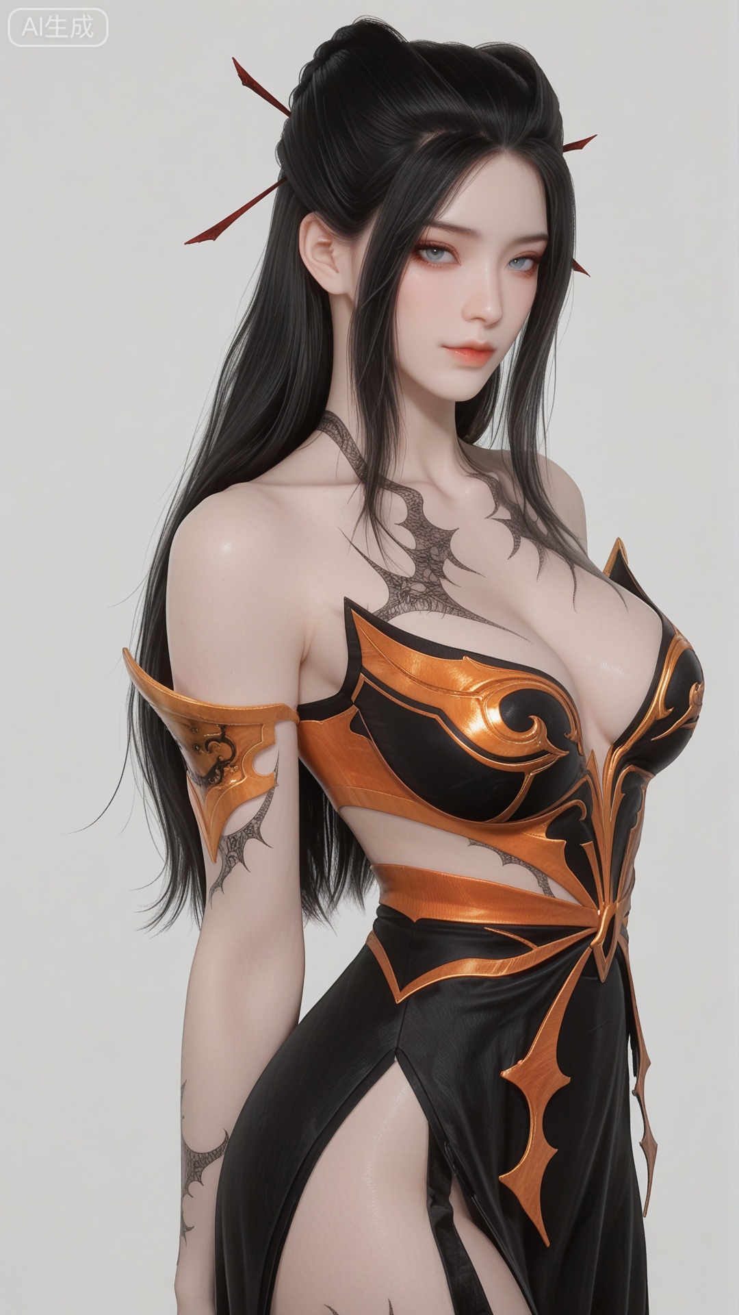 YLJ clothes, solo, exquisite skin, cowboy_shot, looking at viewer, even illumination, very awa, simple background,