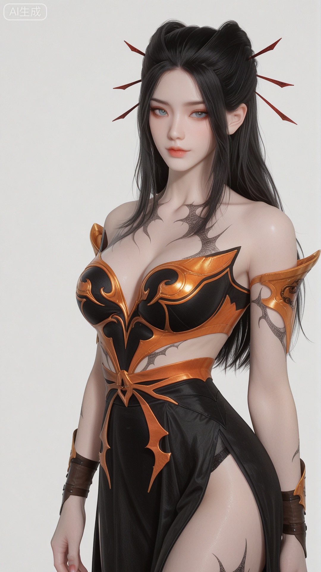 YLJ clothes, solo, exquisite skin, cowboy_shot, looking at viewer, even illumination, very awa, simple background,