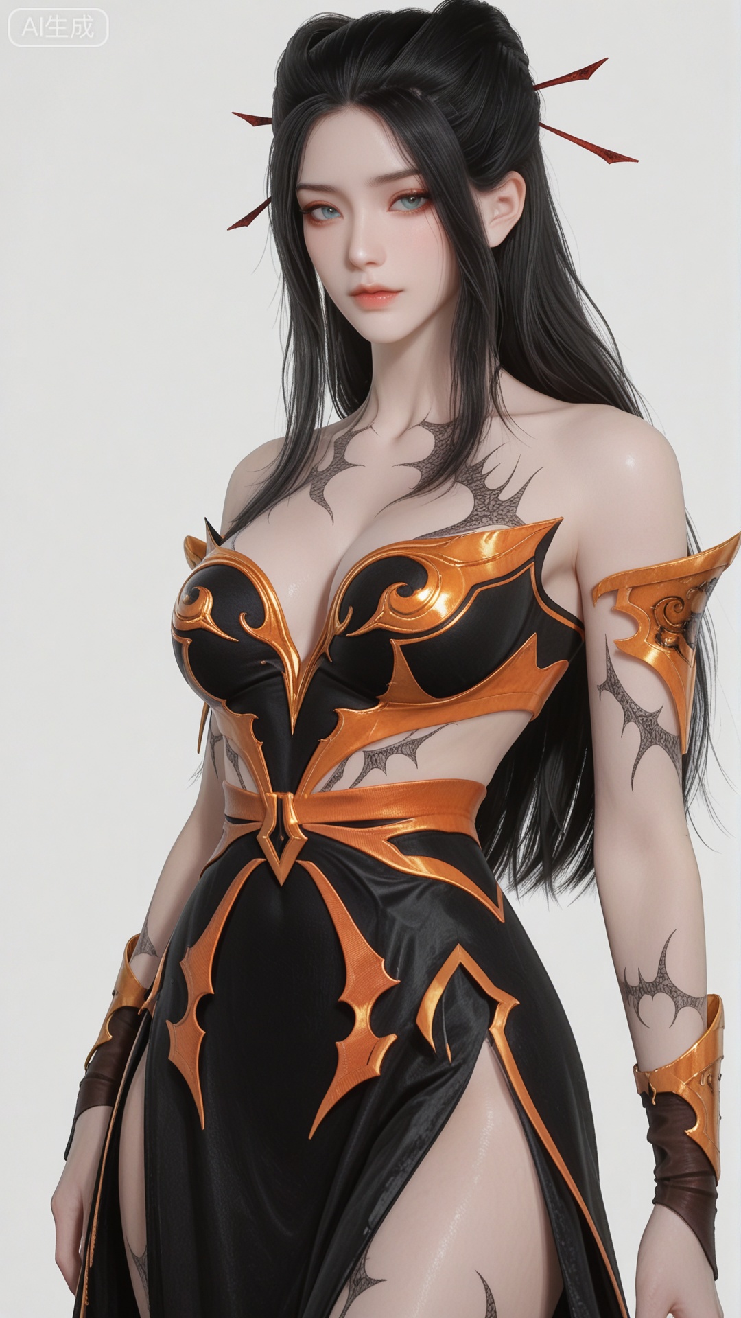 YLJ clothes, solo, exquisite skin, cowboy_shot, looking at viewer, even illumination, very awa, simple background,