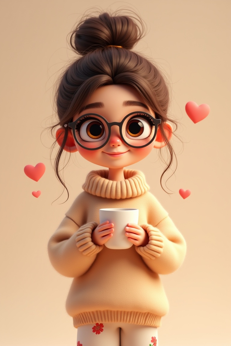 annrin_cozytoon,  cute 3D stylized girl with large expressive eyes,  wearing round glasses on Tensor.Art