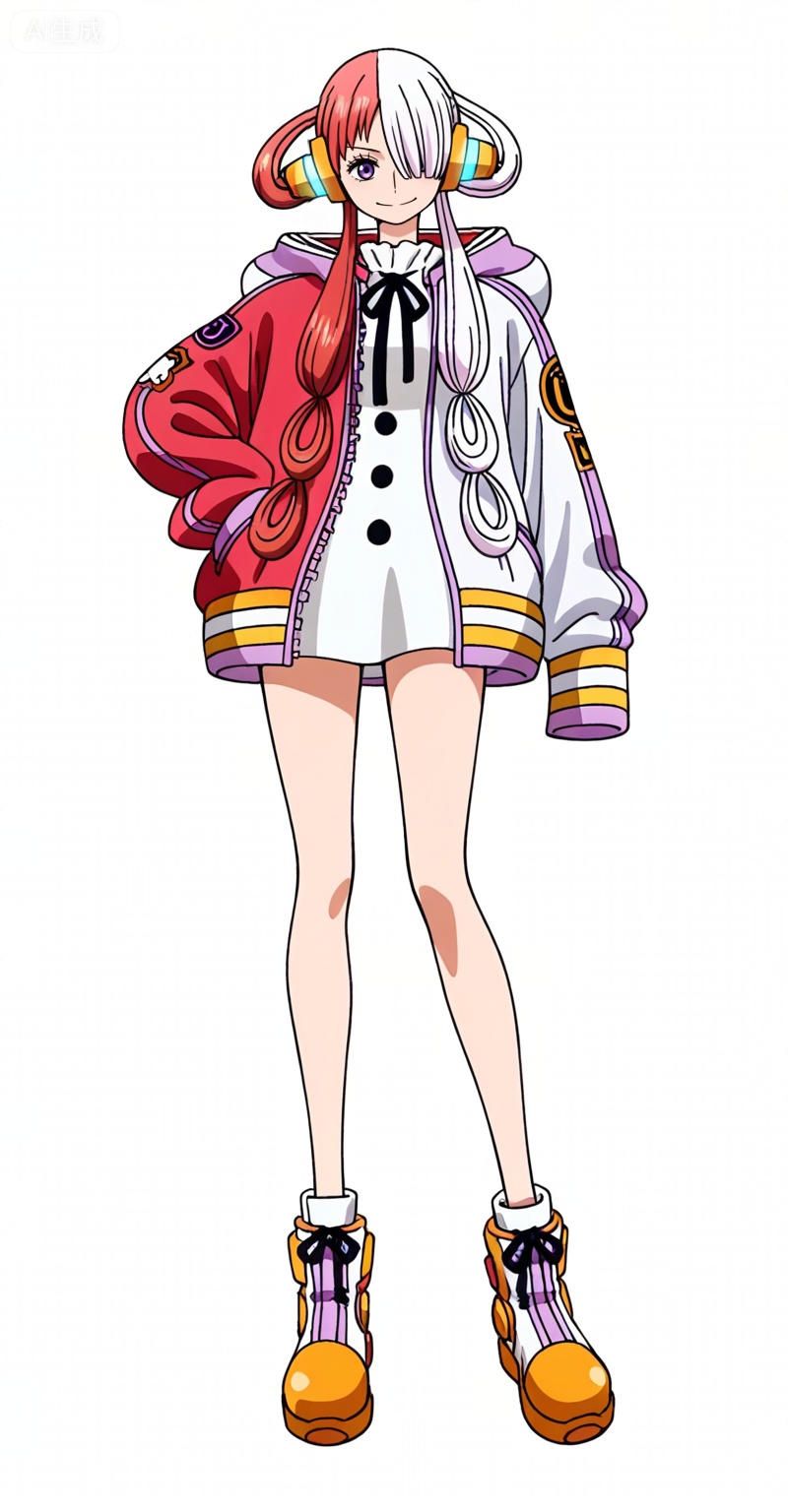 ,Uta,Uta (one piece),Uta one piece,1girl,solo,split-color hair,red hair,two-tone hair,headphones,multicolored hair,hair rings,long hair,purple eyes,white hair,
Uta, Uta (one piece), Uta one piece, 1girl, solo, split-color hair, full body, multicolored hair, two-tone hair, white hair, white background, jacket, simple background, headphones, red hair, dress, hair rings, hair over one eye, black ribbon, sleeves past wrists, ribbon, smile, long hair, looking at viewer, white dress, purple eyes, sleeves past fingers, standing, neck ribbon, bare legs, hood, long sleeves, boots, 28
depth of field,masterpiece,best quality,very aesthetic,alternate costume,alternate costume,2024,2023,perfect composition,ultra-detailed,extreme aesthetic,masterpiece,best quality,good quality,newest,year 2024,year 2023,very aesthetic,absurdres,looking_at_viewer,colorful,white_background,simple background,