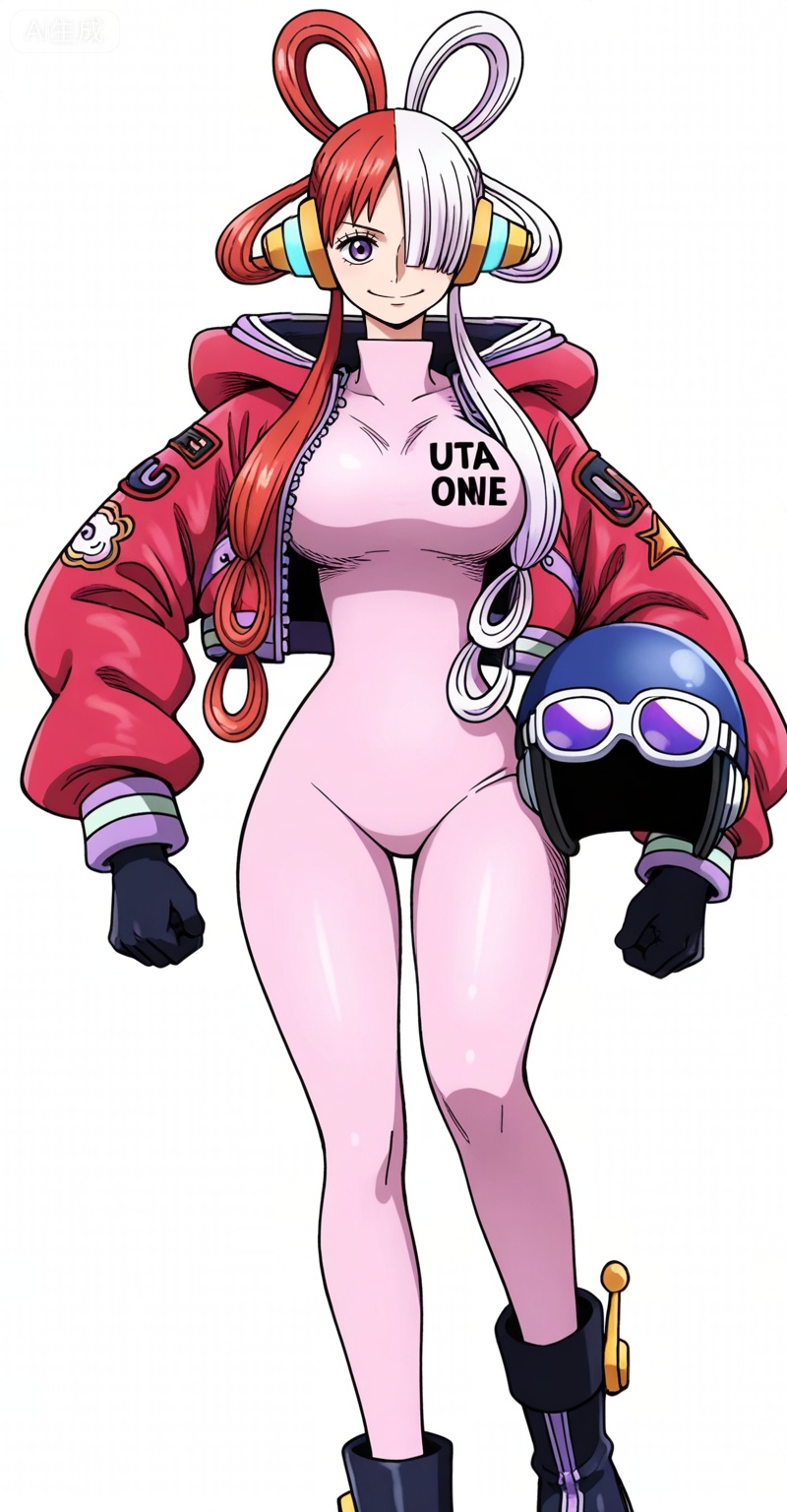 ,Uta,Uta (one piece),Uta one piece,1girl,solo,split-color hair,red hair,two-tone hair,headphones,multicolored hair,hair rings,long hair,purple eyes,white hair,
Uta, Uta (one piece), Uta one piece, 1girl, split-color hair, solo, hair rings, multicolored hair, hair over one eye, red hair, two-tone hair, holding helmet, white hair, gloves, smile, breasts, helmet, bodysuit, long hair, large breasts, jacket, white background, looking at viewer, headphones, black gloves, simple background, cosplay, boots, english text, character name, unworn headwear, long sleeves, open jacket, 21
depth of field,masterpiece,best quality,very aesthetic,alternate costume,alternate costume,2024,2023,perfect composition,ultra-detailed,extreme aesthetic,masterpiece,best quality,good quality,newest,year 2024,year 2023,very aesthetic,absurdres,looking_at_viewer,colorful,white_background,simple background,