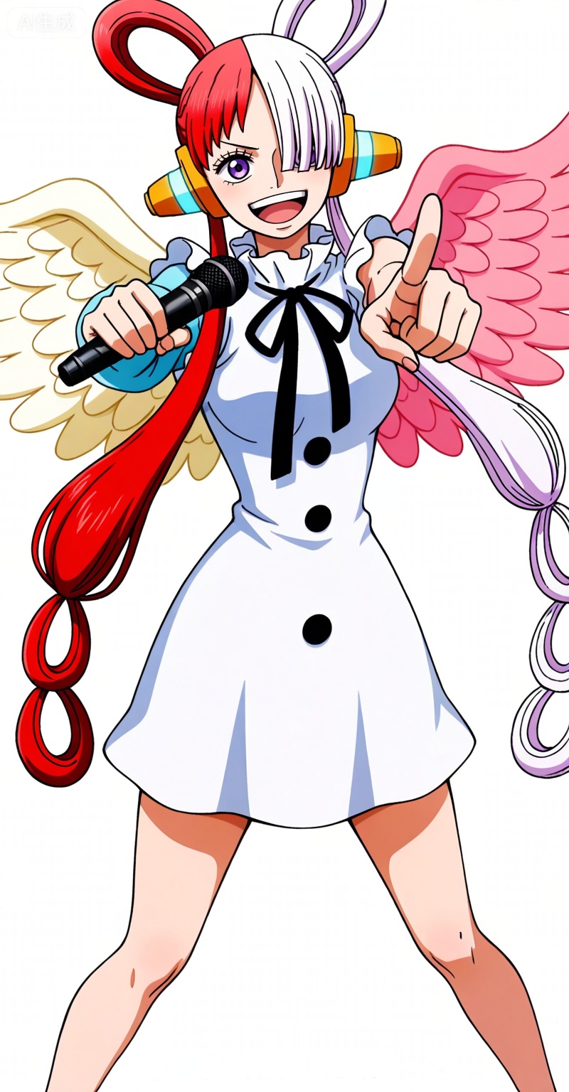 ,Uta,Uta (one piece),Uta one piece,1girl,solo,split-color hair,red hair,two-tone hair,headphones,multicolored hair,hair rings,long hair,purple eyes,white hair,
Uta, Uta (one piece), Uta one piece, 1girl, solo, split-color hair, white hair, multicolored hair, wings, two-tone hair, hair over one eye, red hair, hair rings, microphone, purple eyes, dress, headphones, white dress, open mouth, long hair, pointing, holding, pointing at viewer, holding microphone, looking at viewer, ribbon, black ribbon, feathered wings, smile, single sleeve, 19
depth of field,masterpiece,best quality,very aesthetic,alternate costume,alternate costume,2024,2023,perfect composition,ultra-detailed,extreme aesthetic,masterpiece,best quality,good quality,newest,year 2024,year 2023,very aesthetic,absurdres,looking_at_viewer,colorful,white_background,simple background,